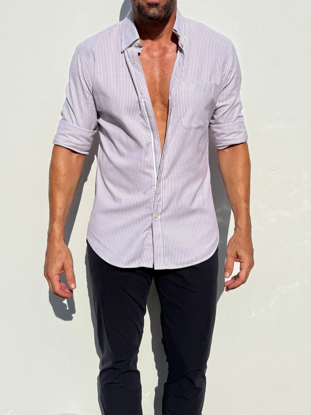 The Striped OCBD - Lavender Pinstripe
