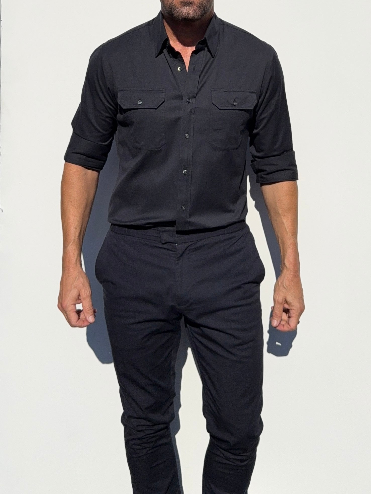 jet black dress shirt Men's Hidden Placket Dress Shirt - Jet Black