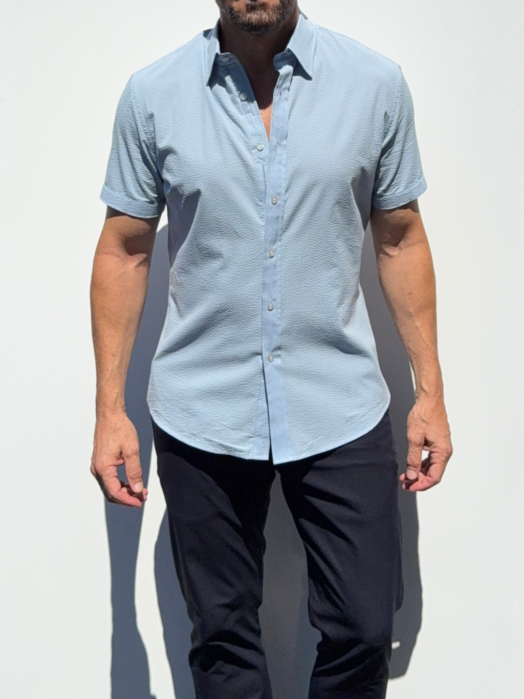 Short Sleeve Seersucker - Light Blue- Small Batch #705