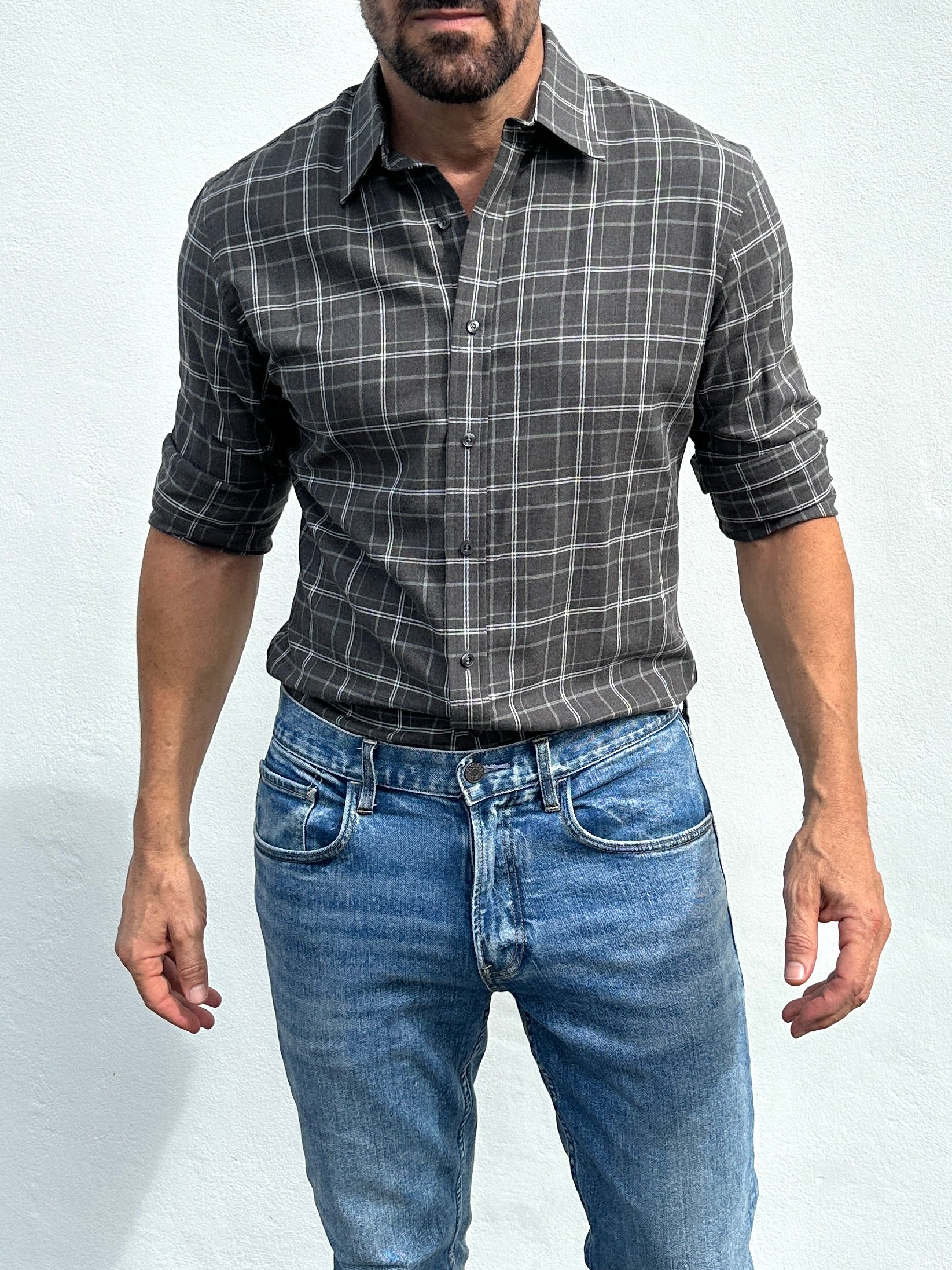Charcoal & White Plaid Flannel - Charcoal White & Gray