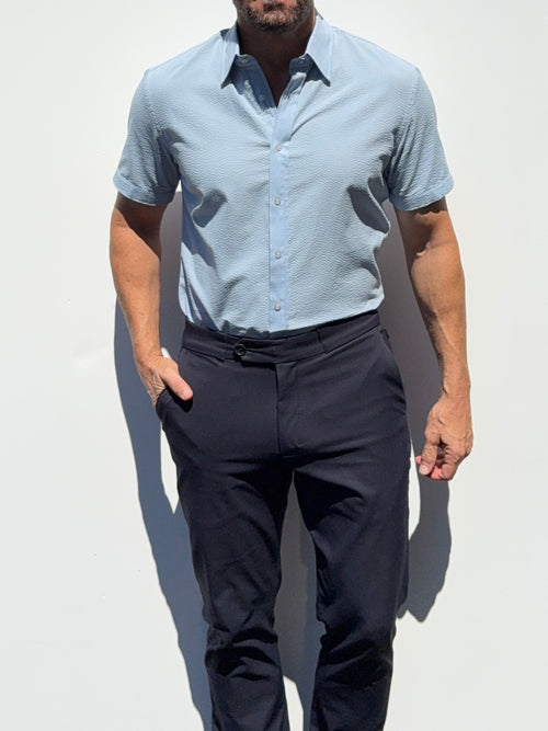 Short Sleeve Seersucker - Light Blue- Small Batch #705