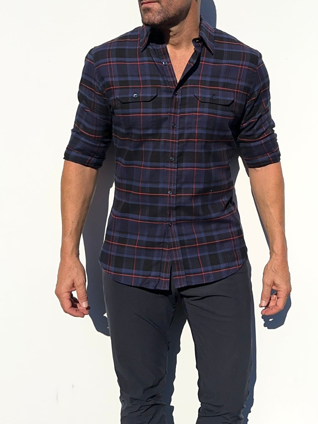Navy, Black & Red Utility Flannel - Navy & Red
