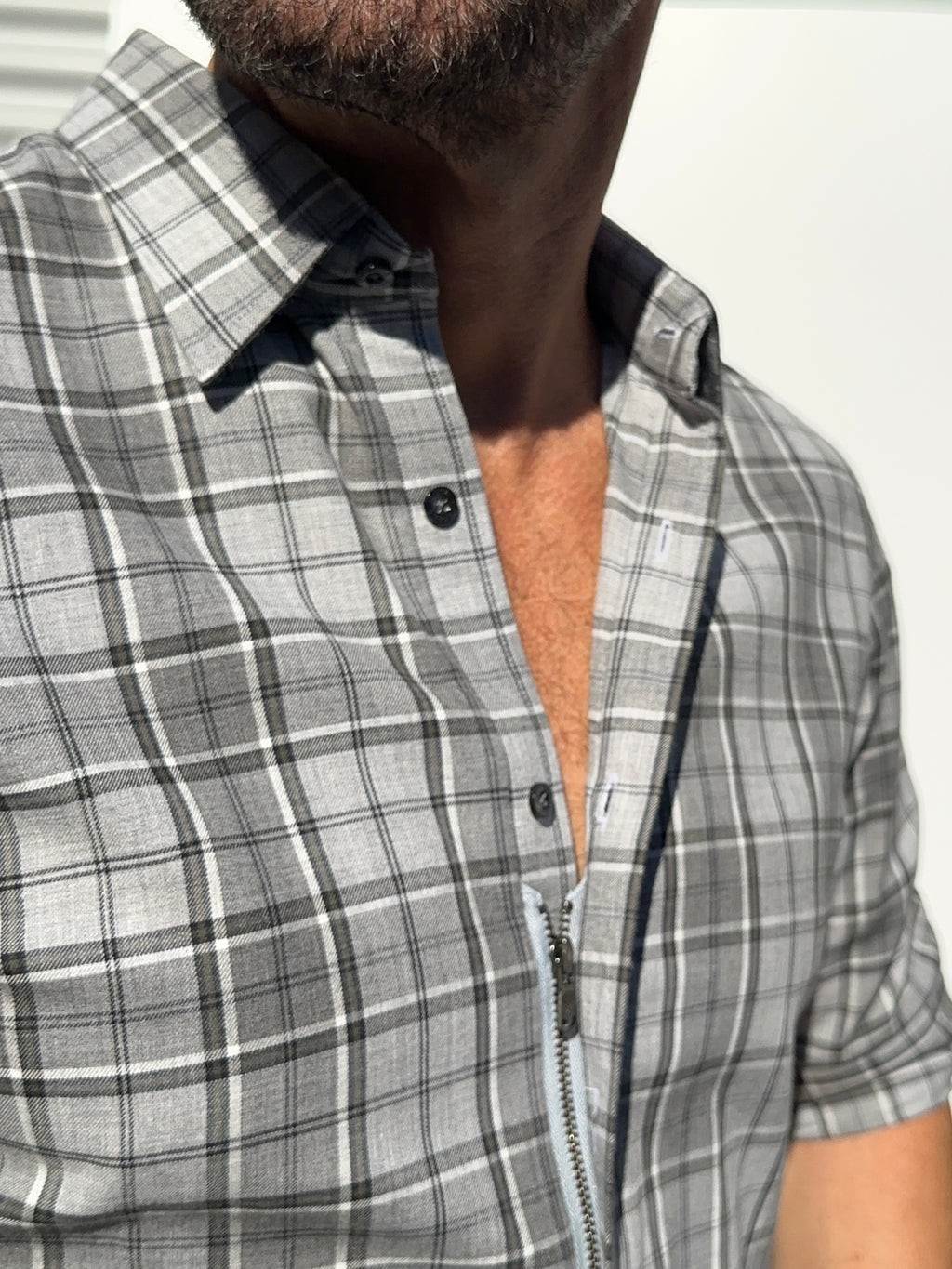 No-Pocket Plaid Flannel - Light Gray