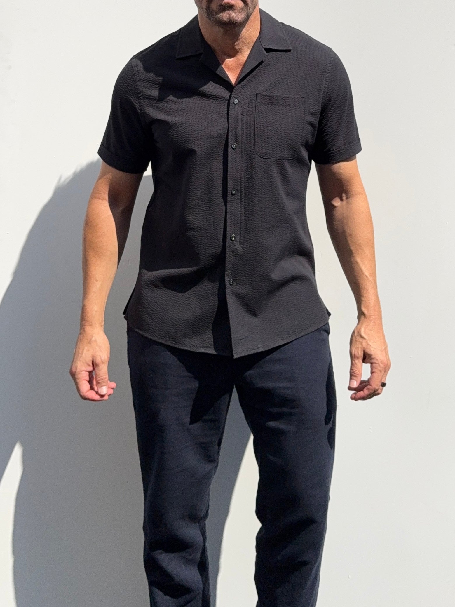 Seersucker Camp Collar- Black- Small Batch #697