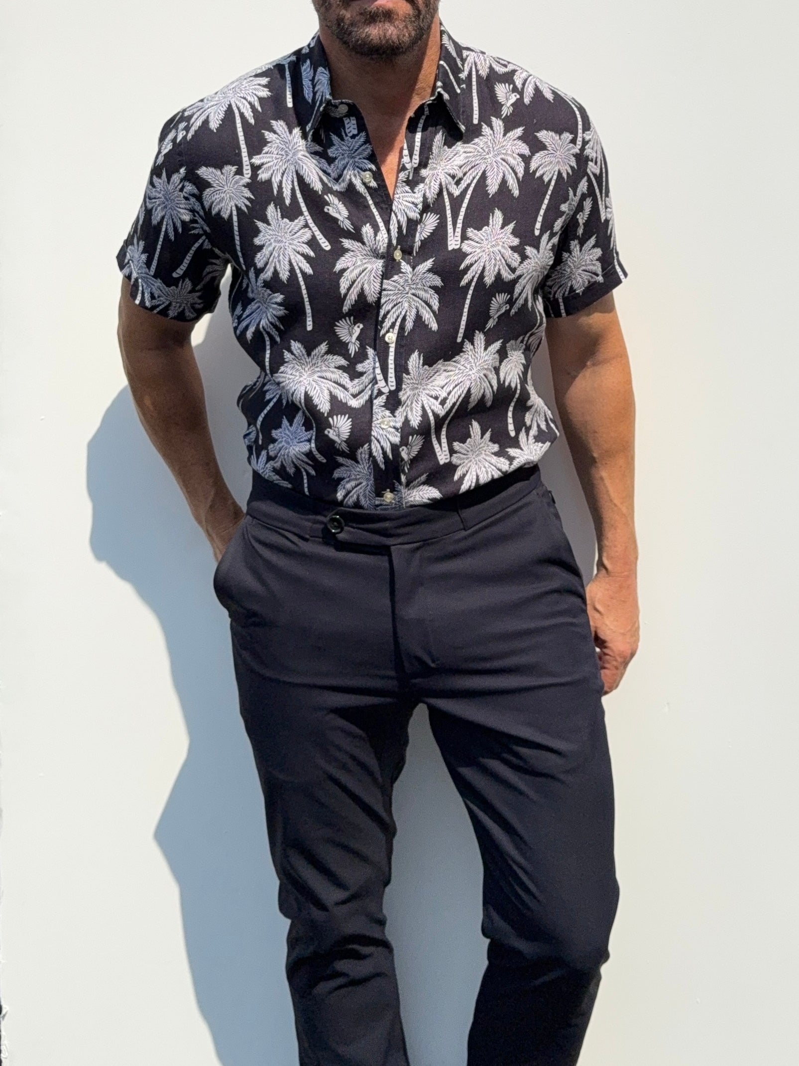 Palms Party Shirt on Linen- Small Batch #684 3 (M|L)