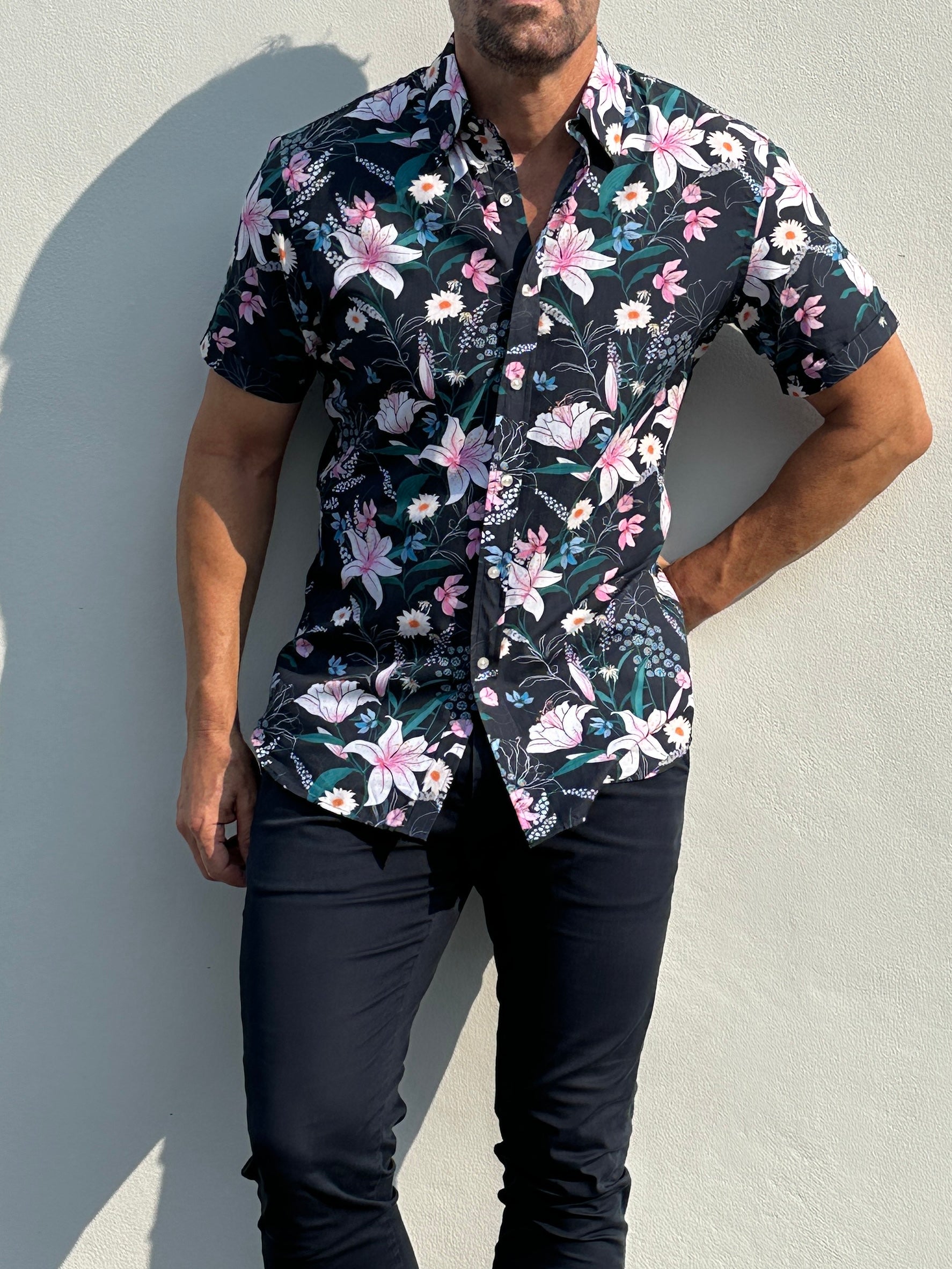Lily Floral Party Shirt - Navy