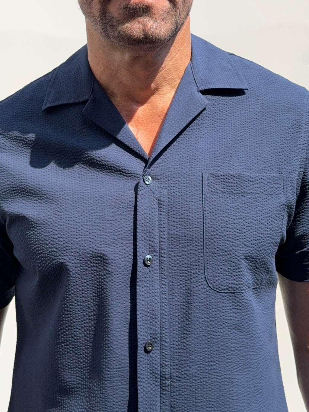 Seersucker Camp Collar- Navy - Small Batch #699