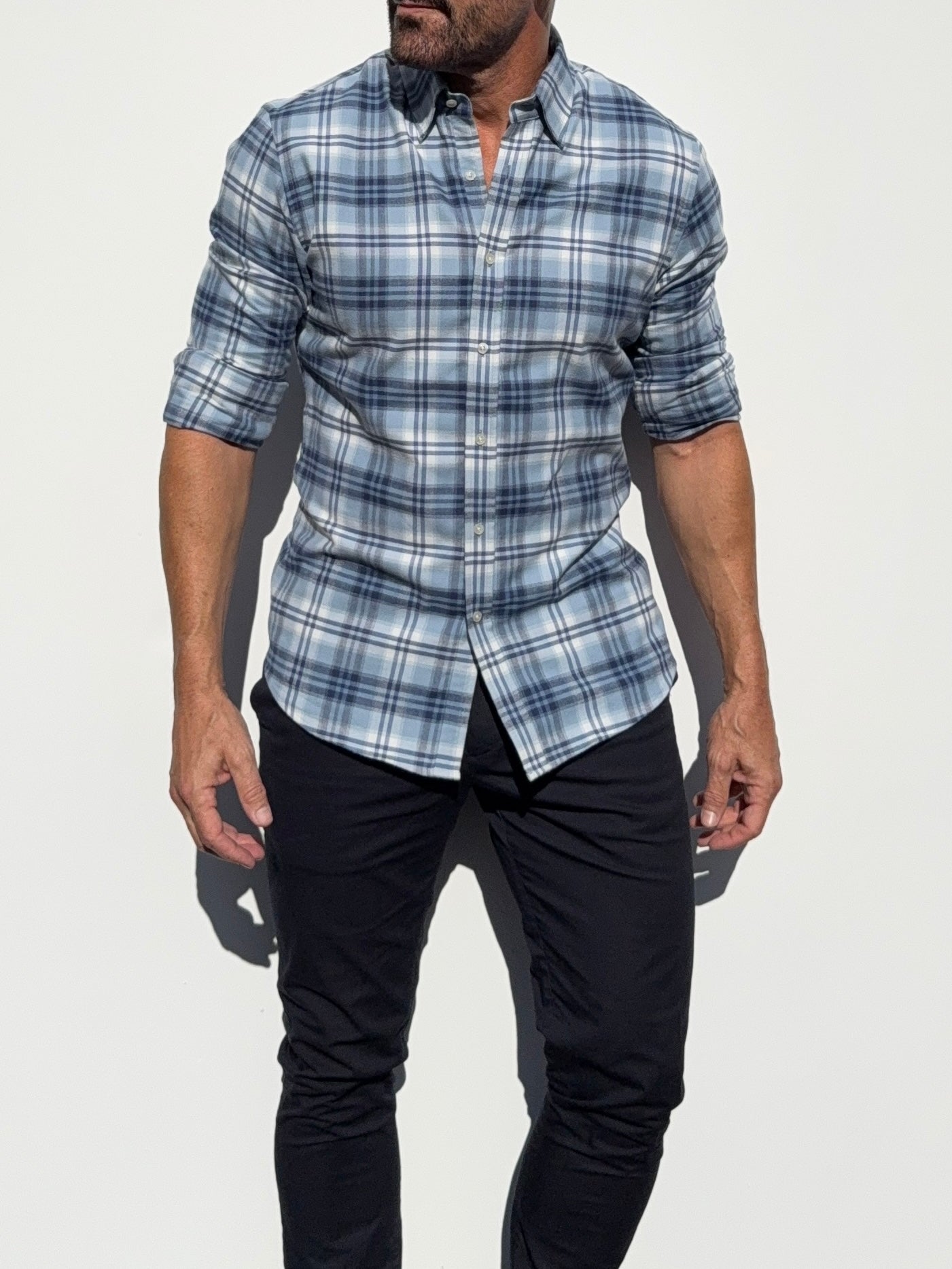 The No-Pocket Dress Flannel - Light Blue Plaid