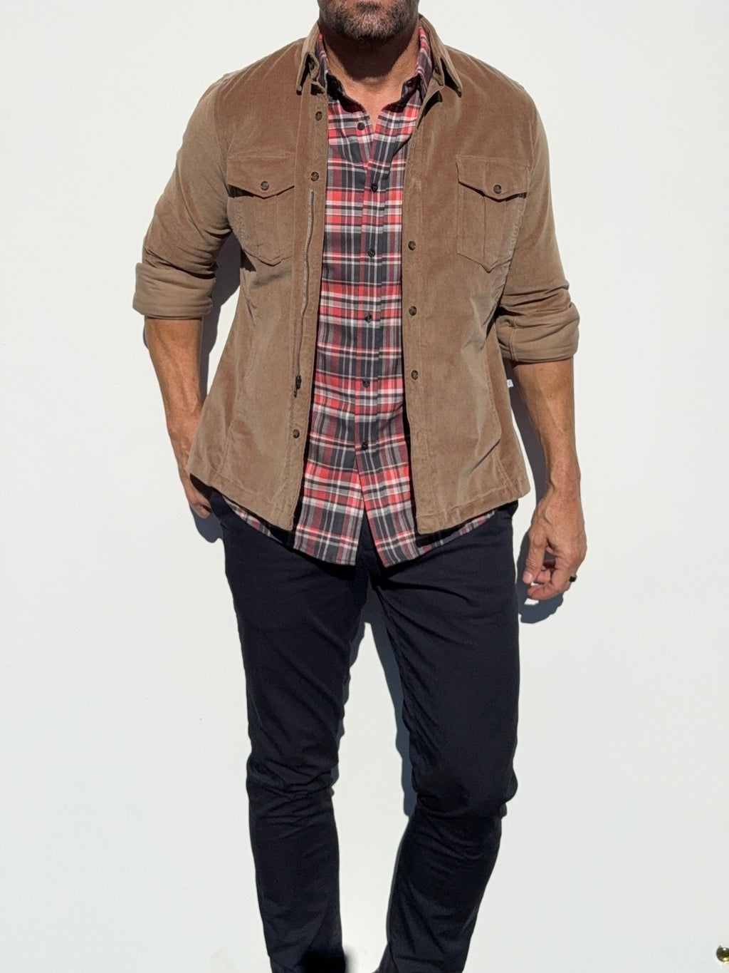 The No-Pocket Dress Flannel - Black & Orange Plaid
