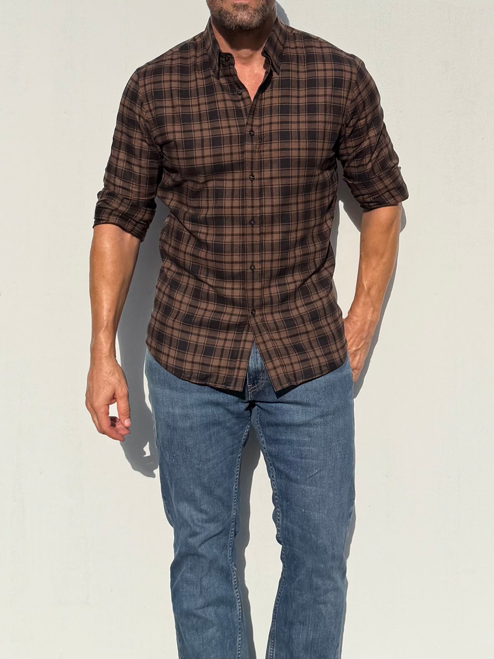 Dress Flannel - Brown & Navy Plaid