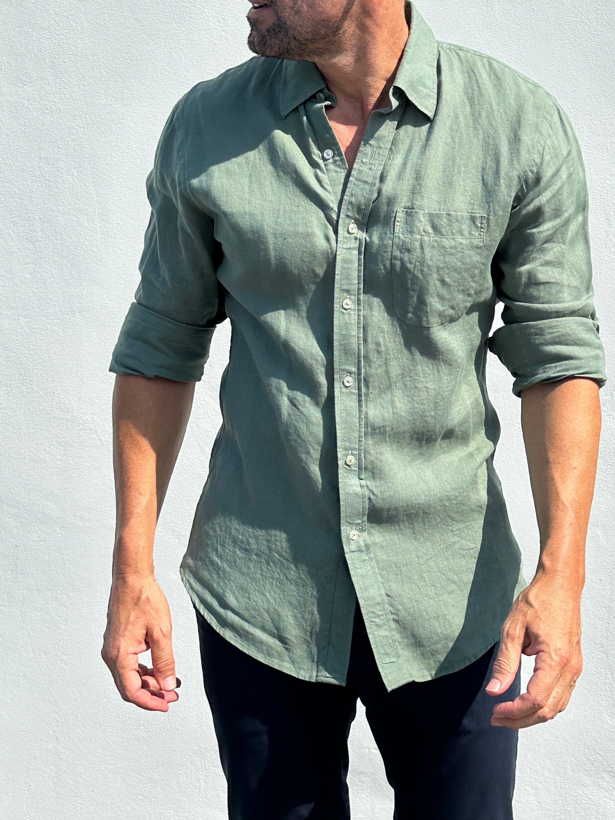 Long Sleeve 1-Pocket Linen - Forest Khaki