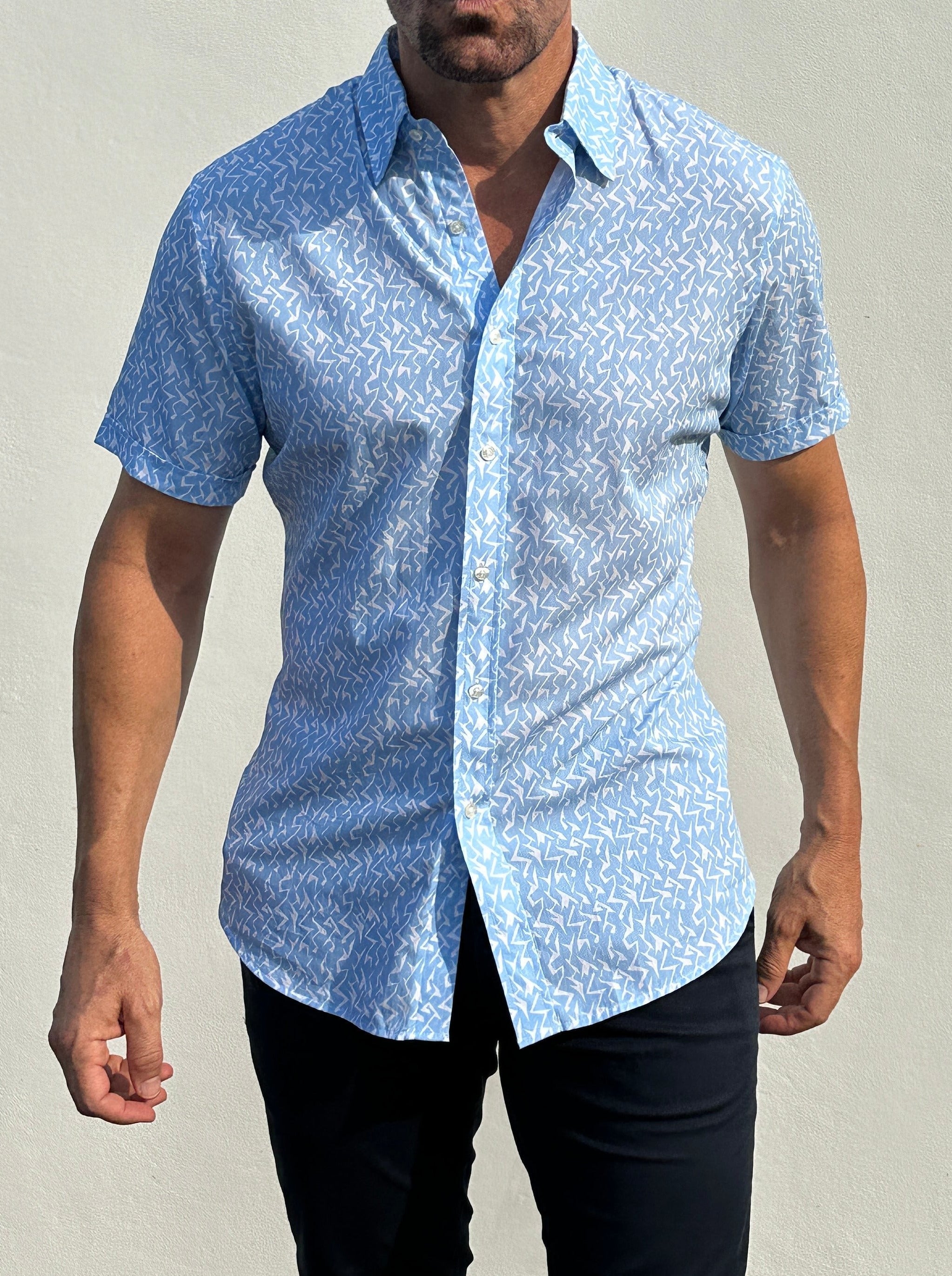 Blue Lightning Party Shirt - Light Blue Lightning