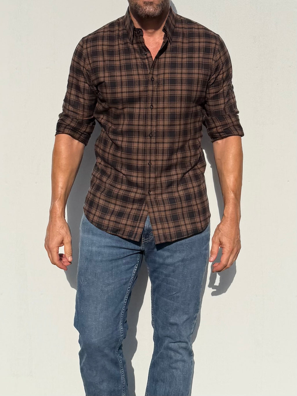 Dress Flannel - Brown & Navy Plaid
