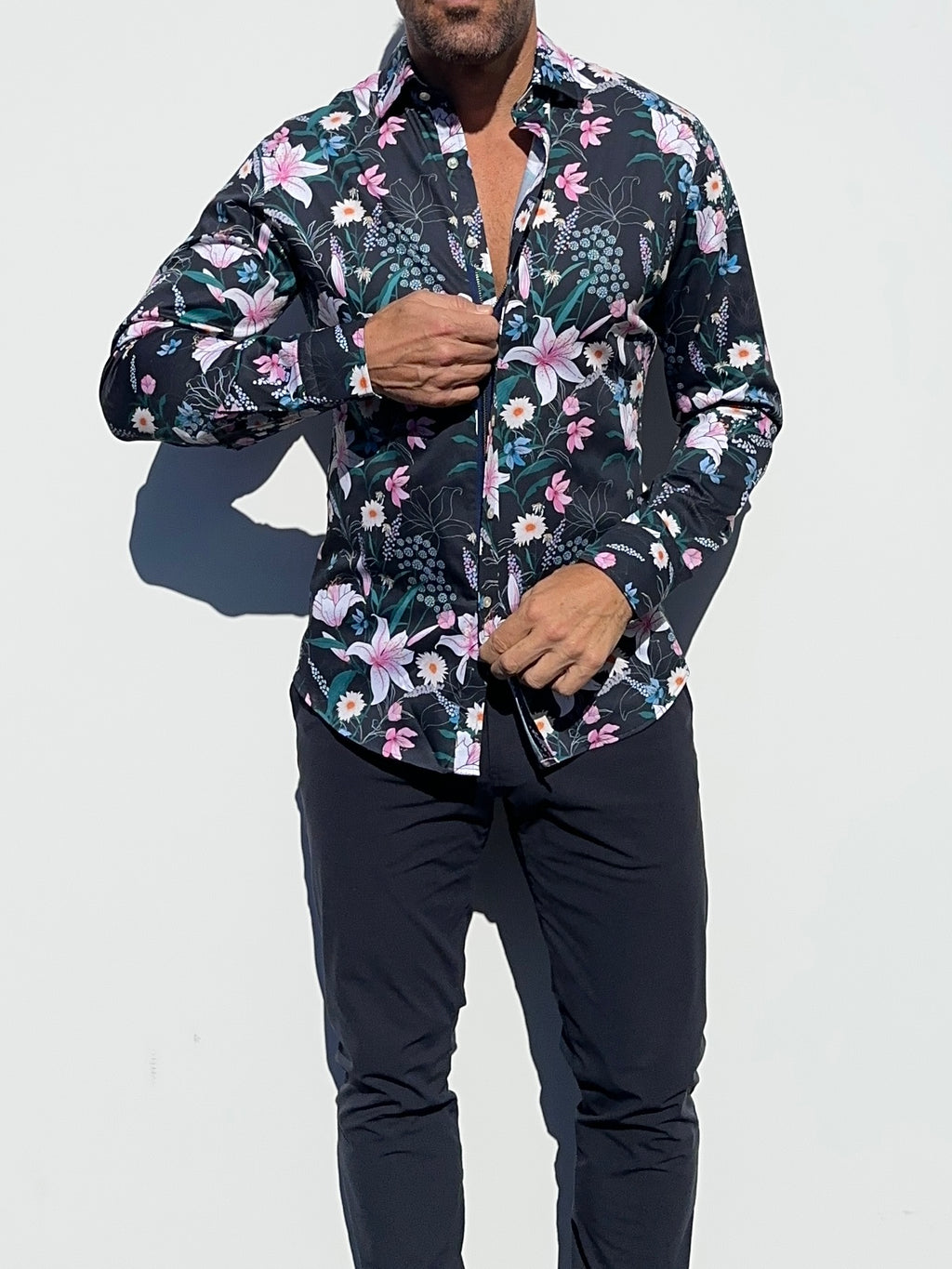 Lily Floral Party Shirt - Navy