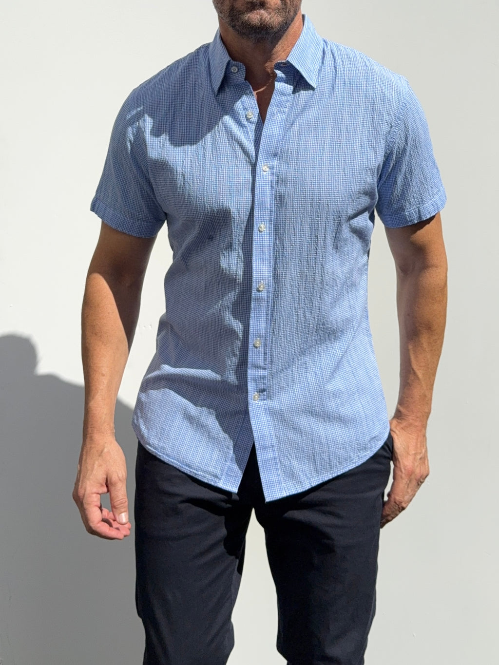 Mini-Gingham Seersucker - Light Blue
