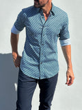 Diamond Print Party Shirt - Mint on Navy