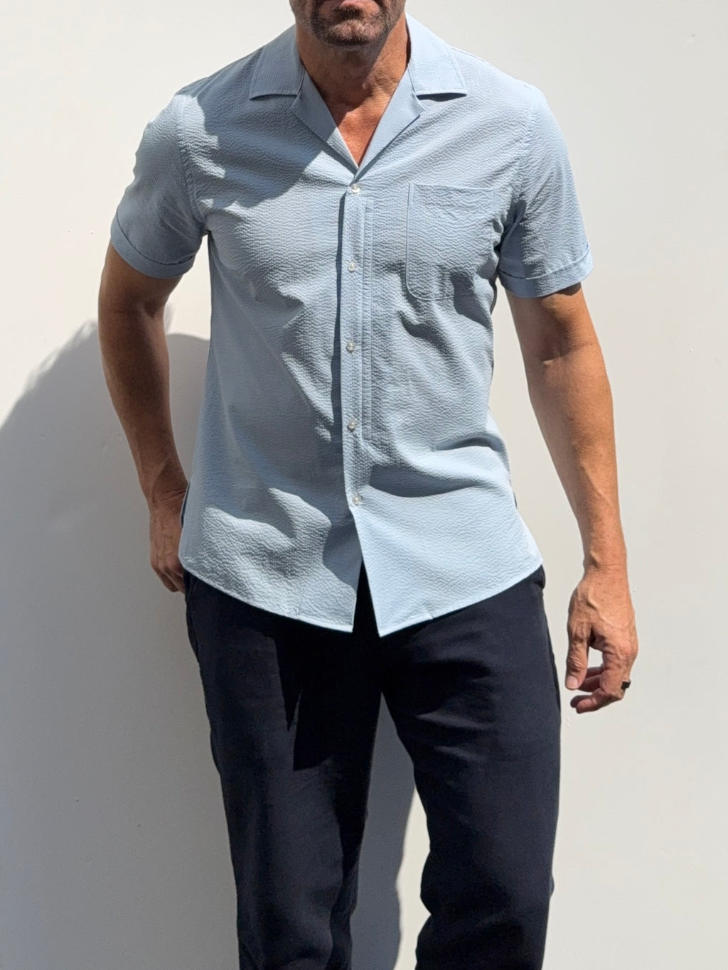 Seersucker Camp Collar- Light Blue- Small Batch #696