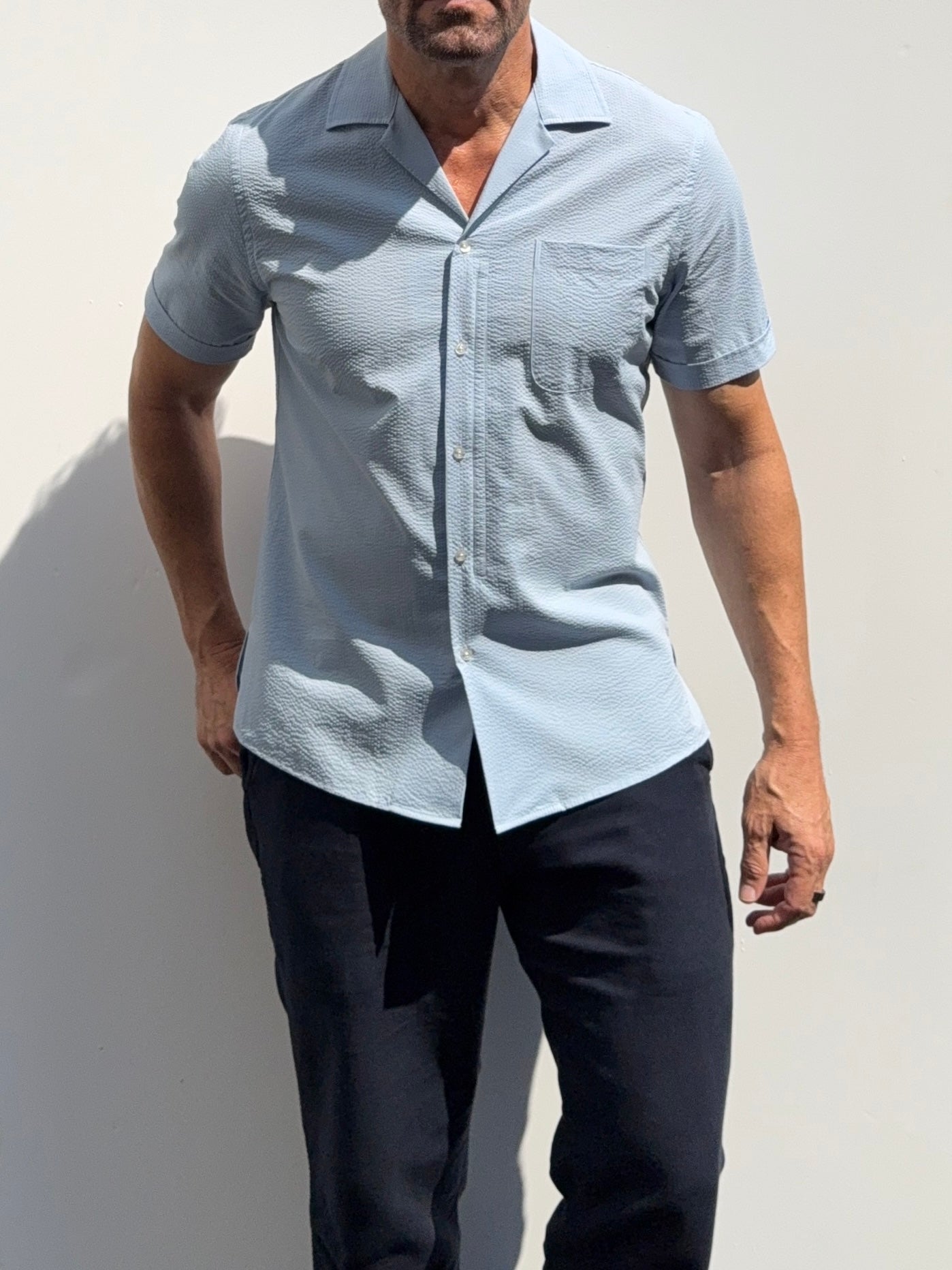 Seersucker Camp Collar- Light Blue- Small Batch #696