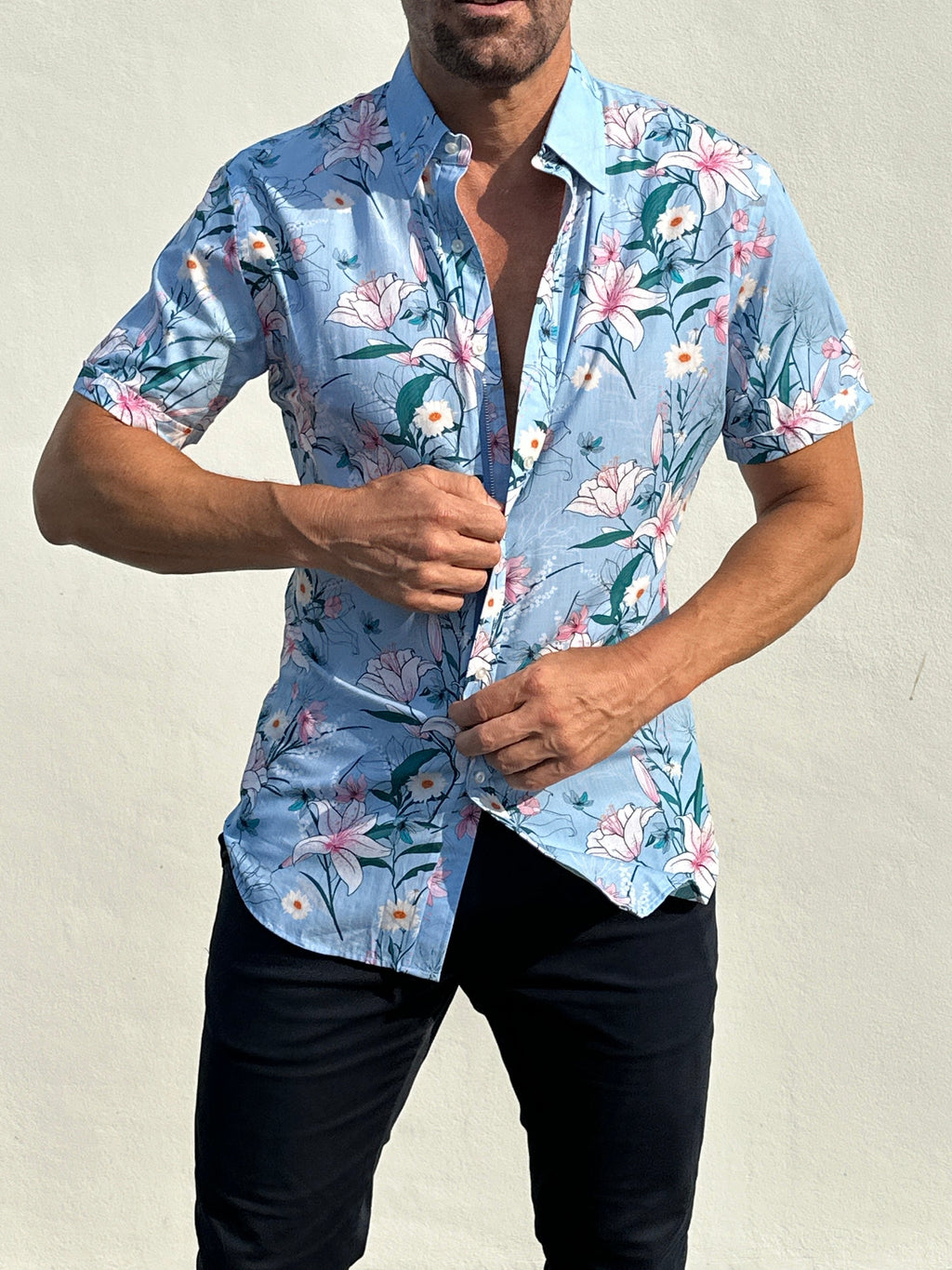 Lily Floral Party Shirt - Light Blue