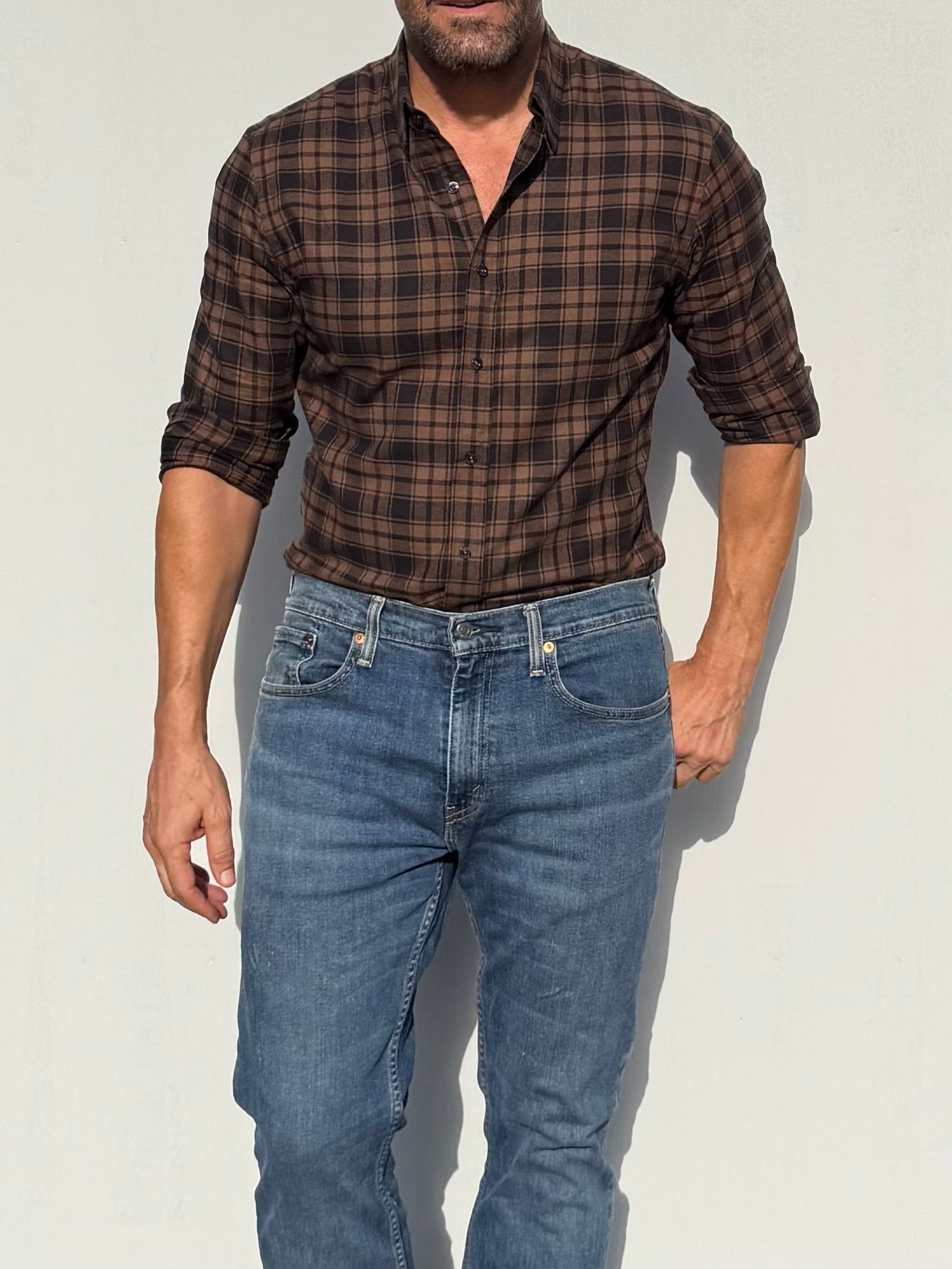 Dress Flannel - Brown & Navy Plaid
