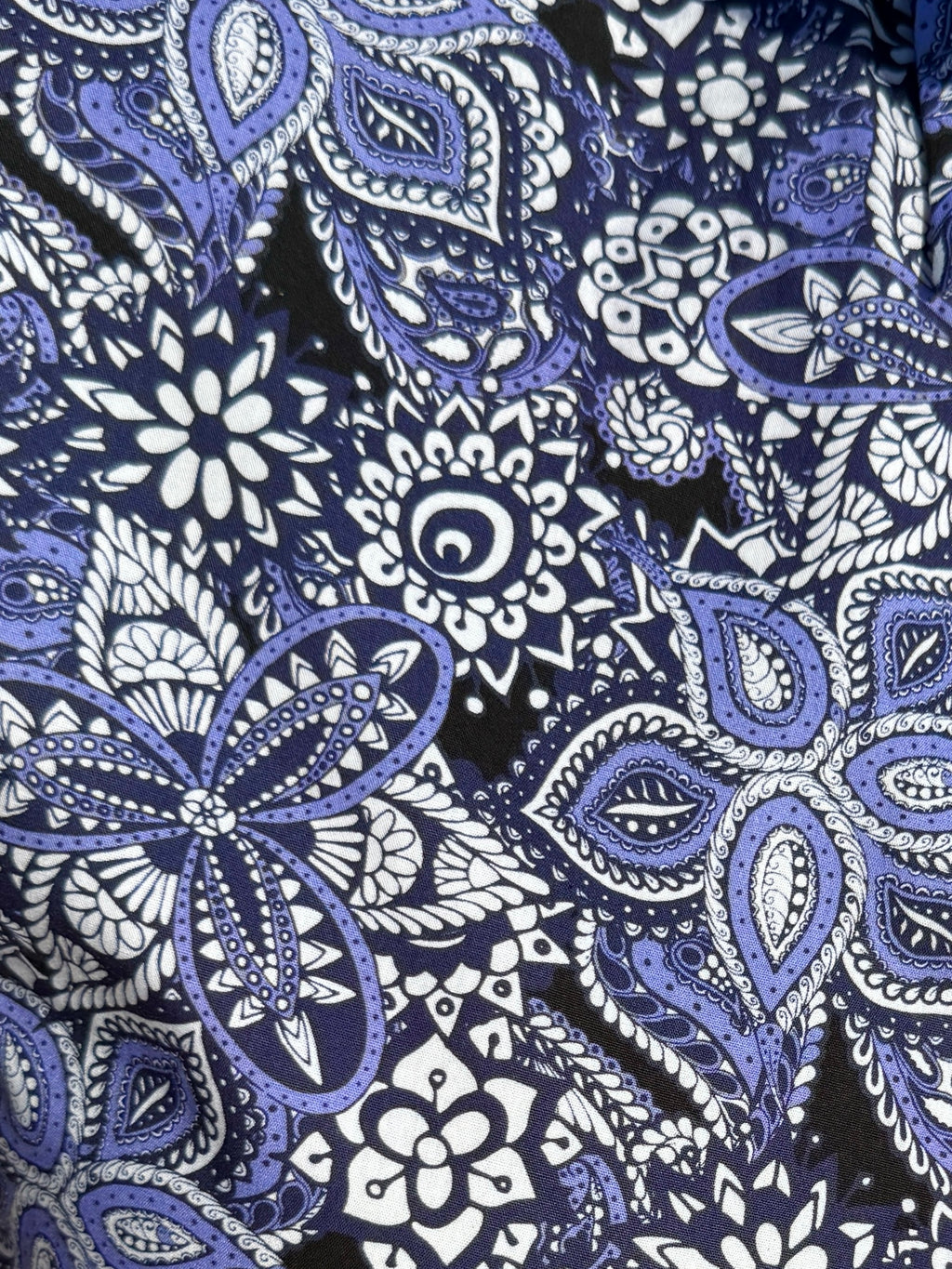 Blue Paisley Floral on Cotton - Blue on Blue