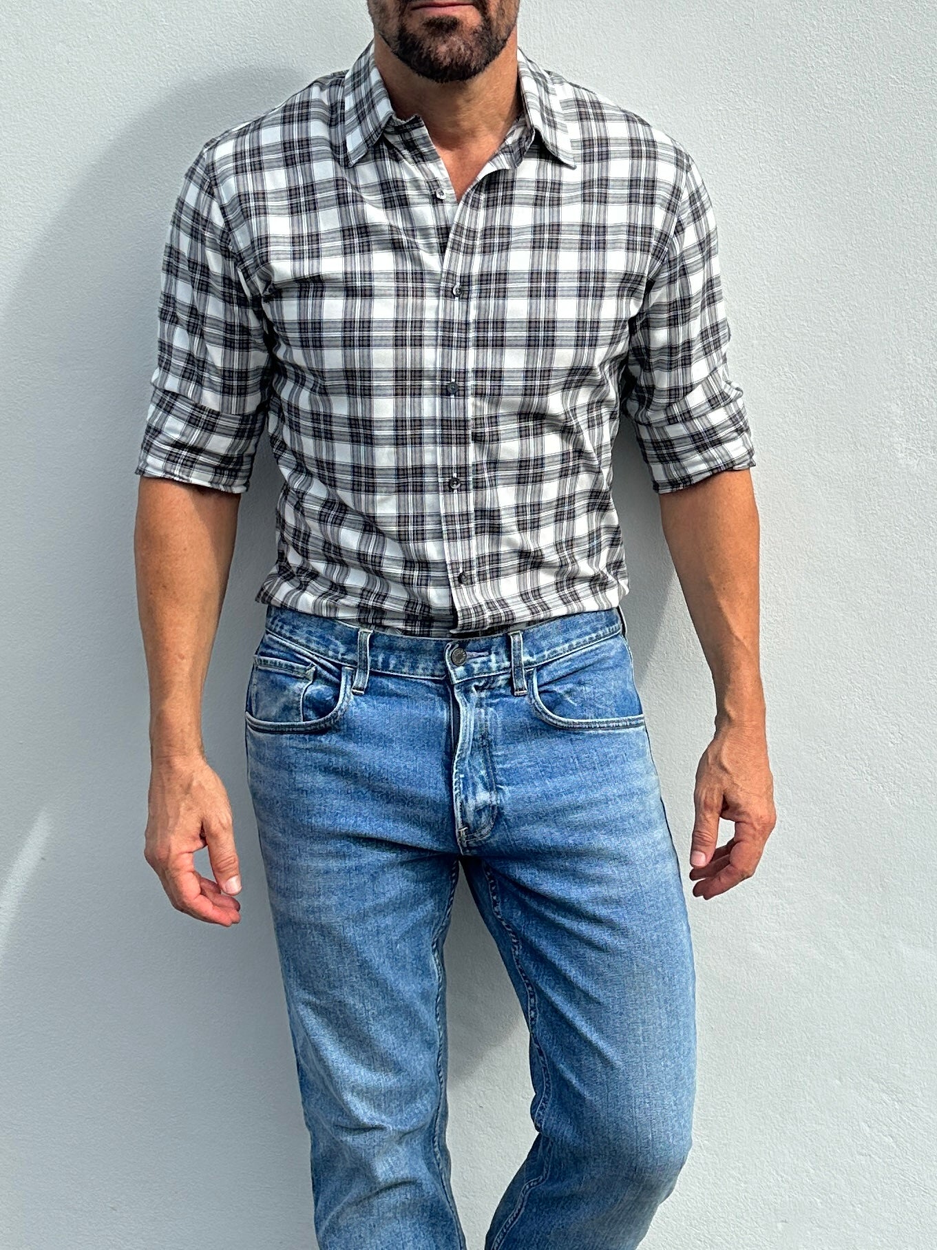 White, Black & Brown Plaid Flannel - White Black & Brown