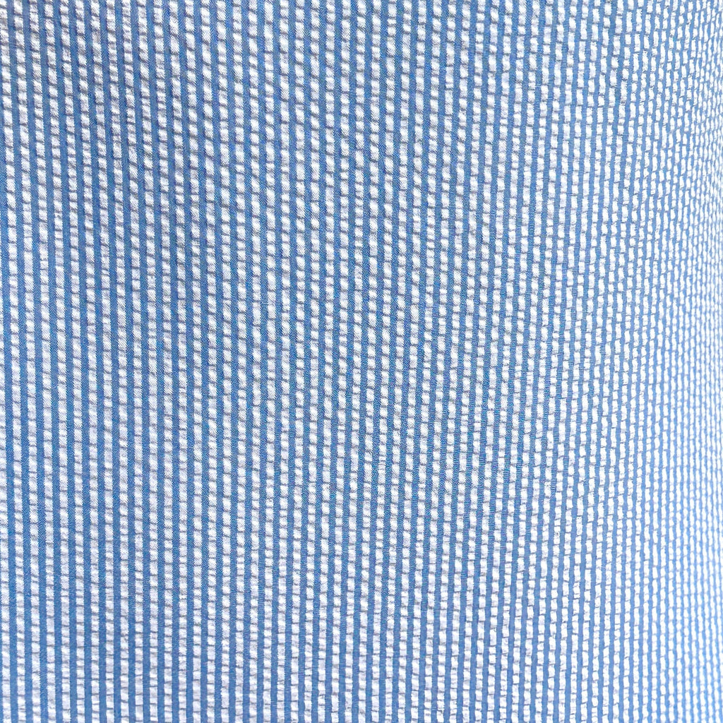 Band Collar Striped Seersucker - Light Blue Stripe Seersucker Band Collar