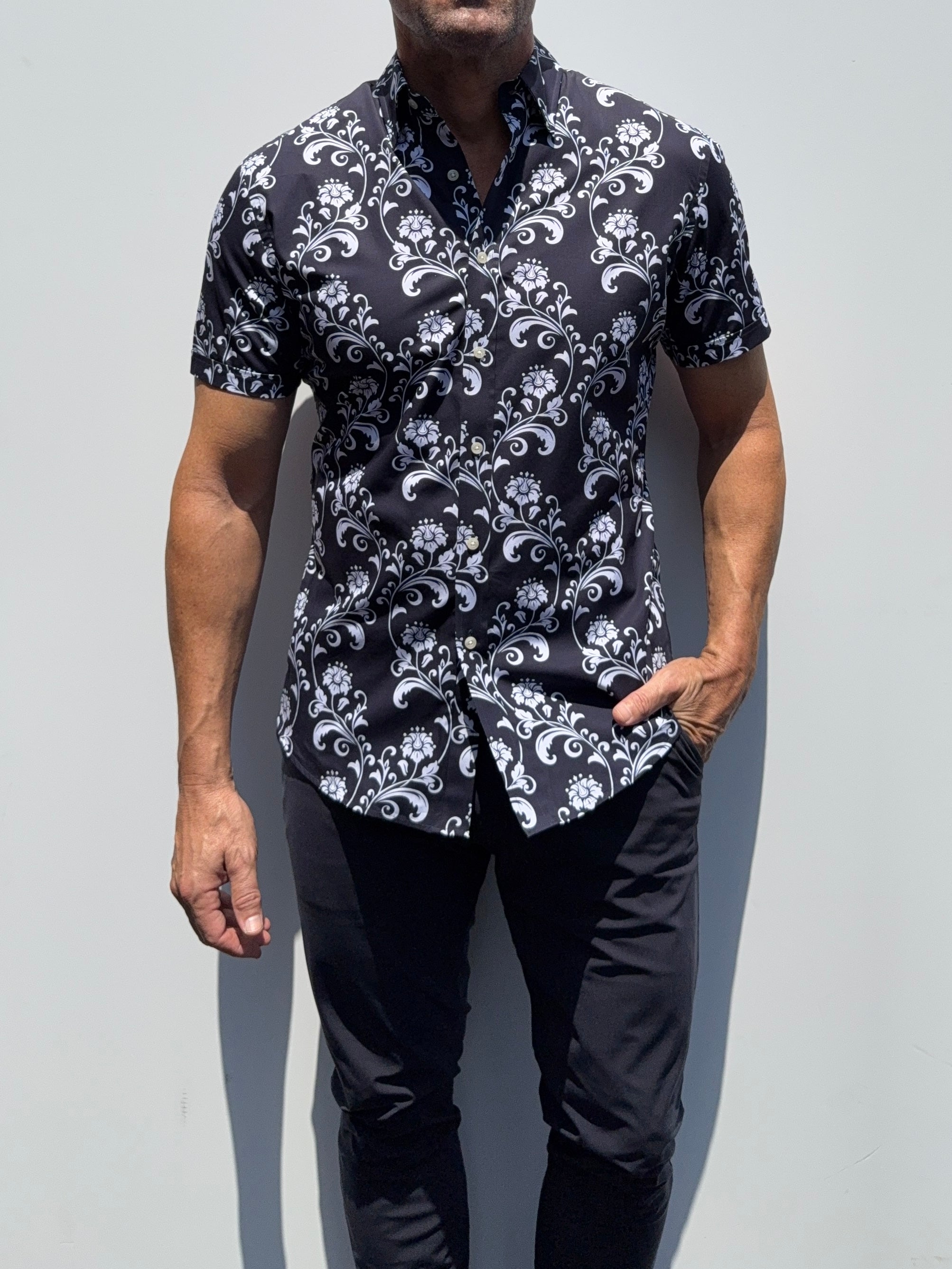 Ornamental Floral on Cotton - Ornamental Floral on Navy- Small Batch #