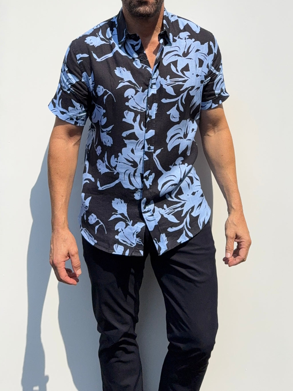 Abstract Flowers Party Shirt on Linen- Small Batch #683