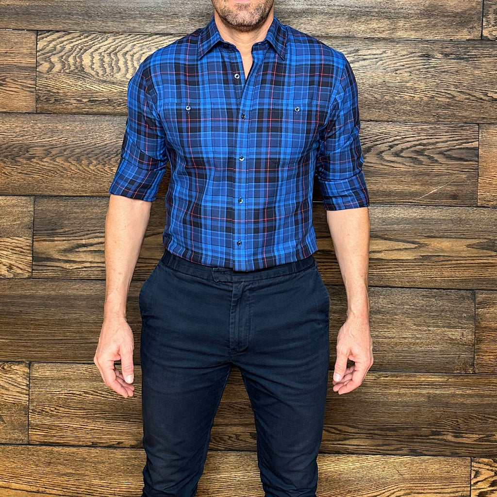 Royal Blue & Black Plaid Flannel - Royal Blue & Black Plaid