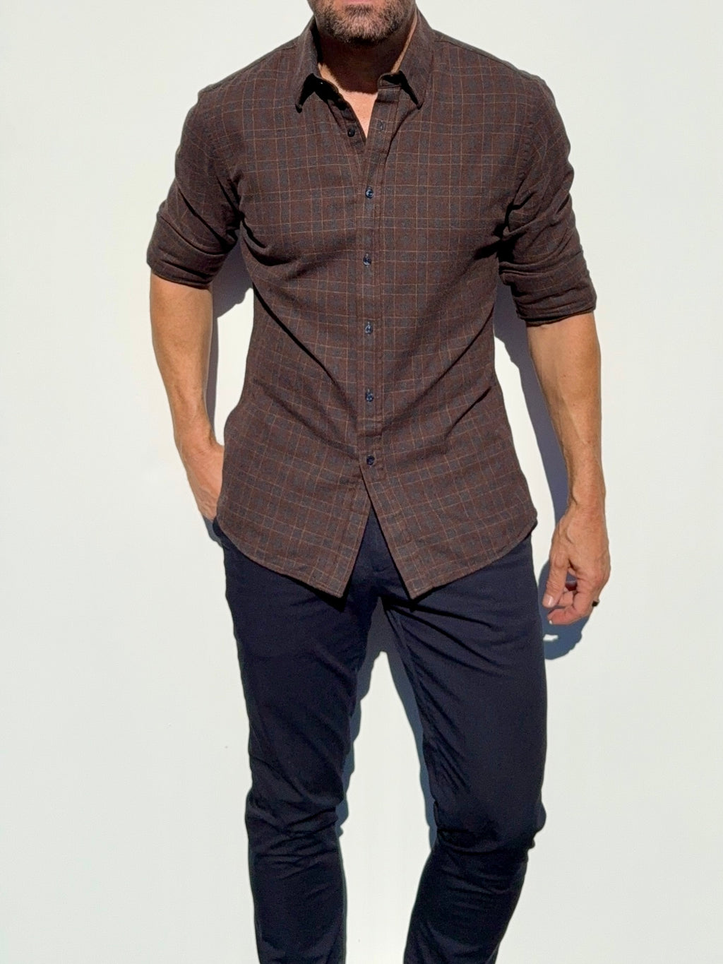 No-Pocket Robust Plaid Flannel - Brown & Black Plaid
