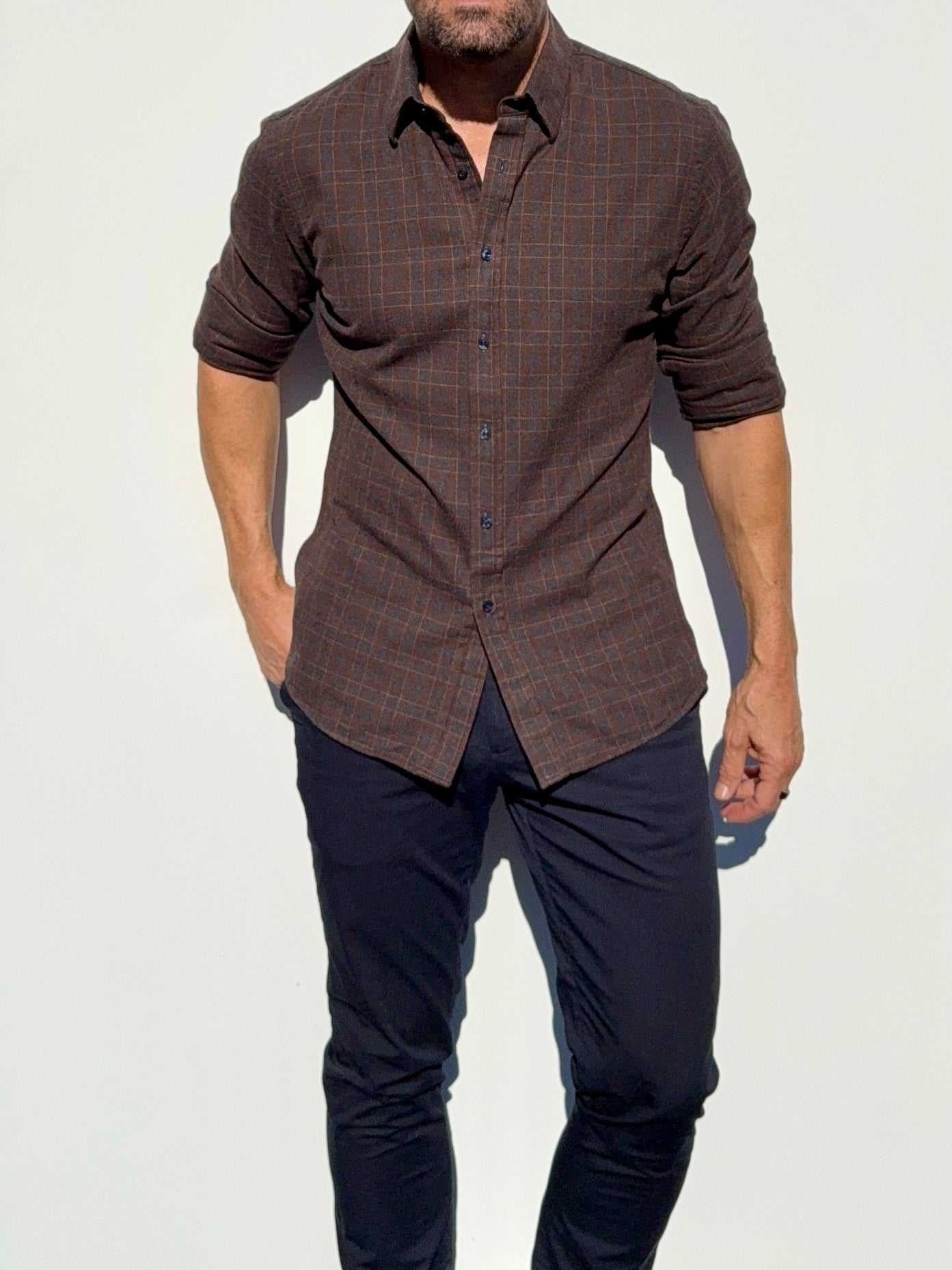 No-Pocket Robust Plaid Flannel - Brown & Black Plaid