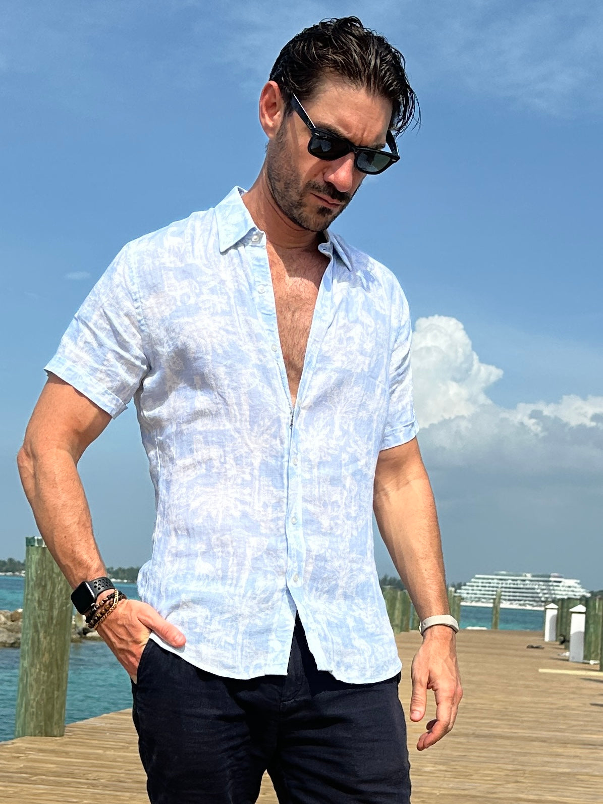 The Jungle Brothers Linen Party Shirt - Navy on White