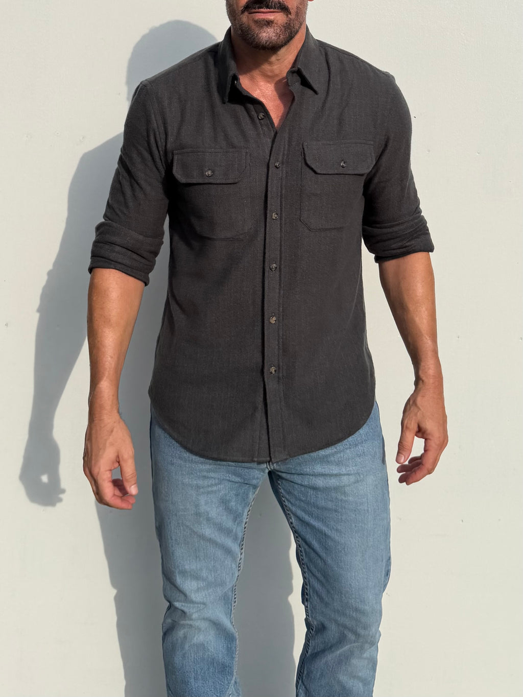 The Utility Shirt in Herringbone Flannel - Dark Olive