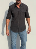 The Utility Shirt in Herringbone Flannel - Dark Olive