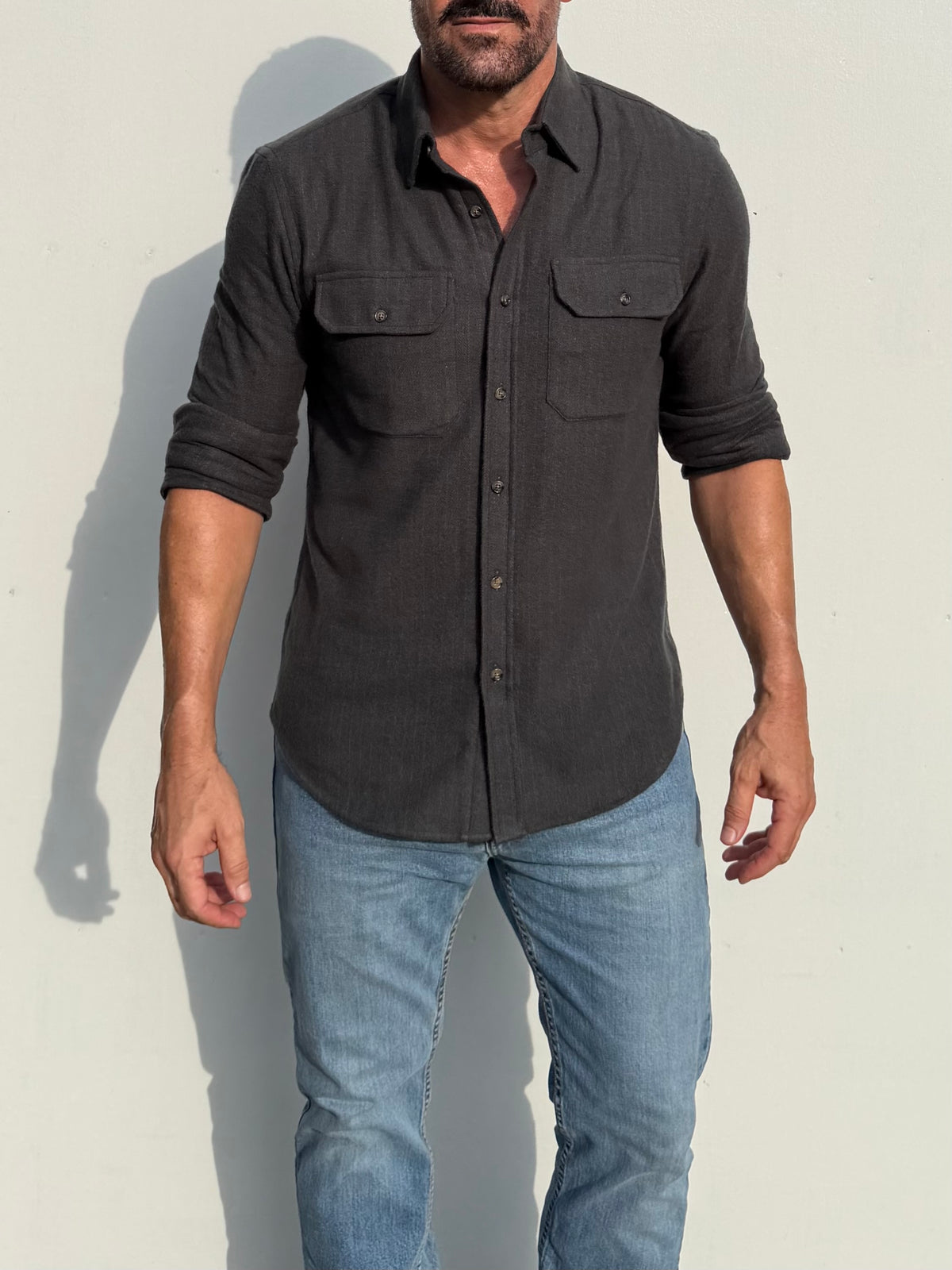 The Utility Shirt in Herringbone Flannel - Dark Olive