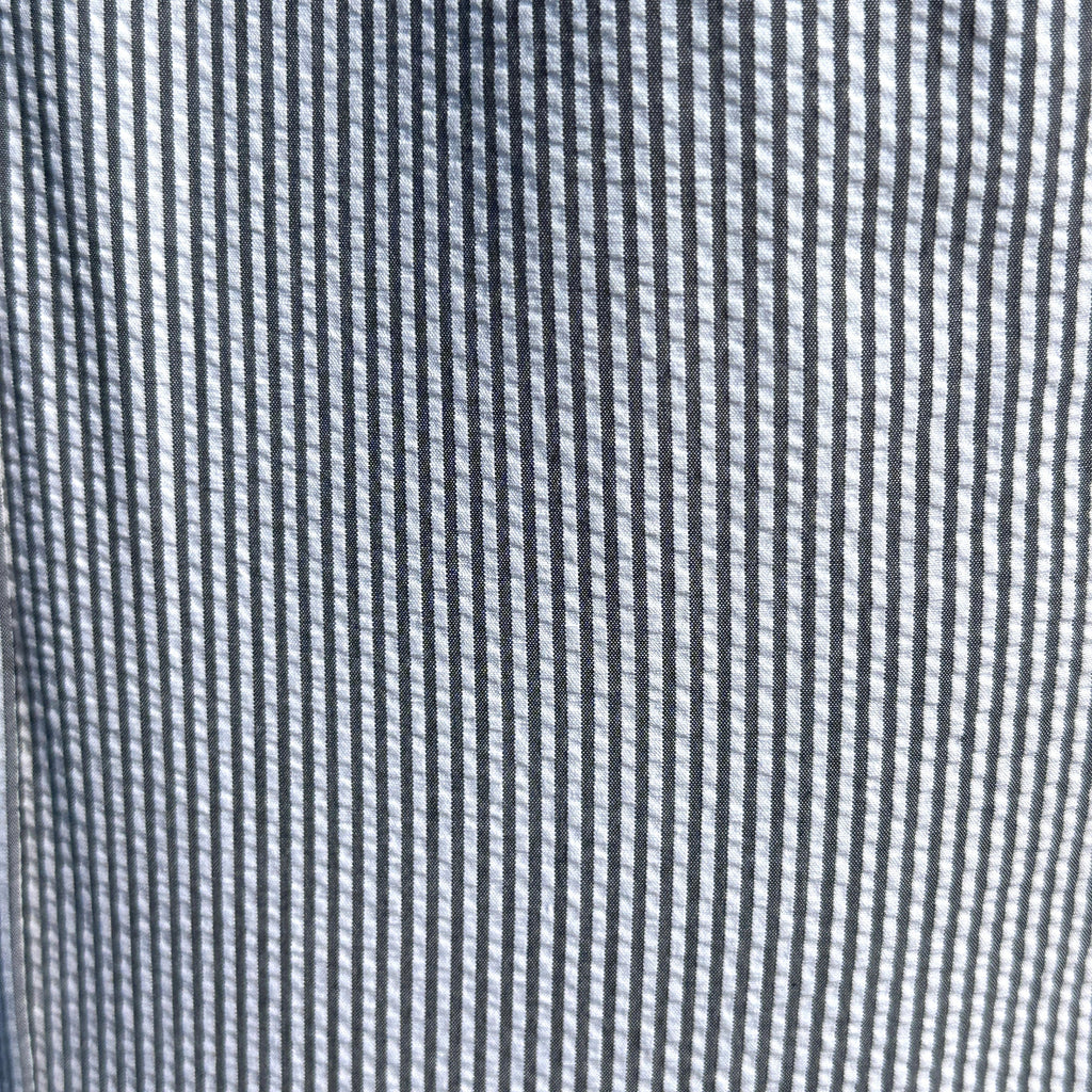 Band Collar Striped Seersucker - Charcoal Stripe Seersucker Band Collar