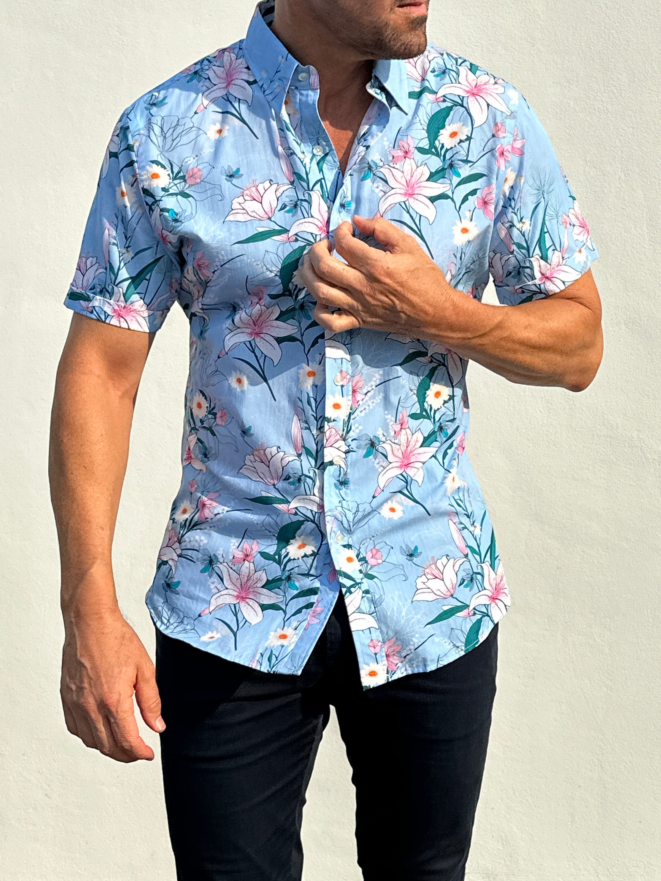 Lily Floral Party Shirt - Light Blue