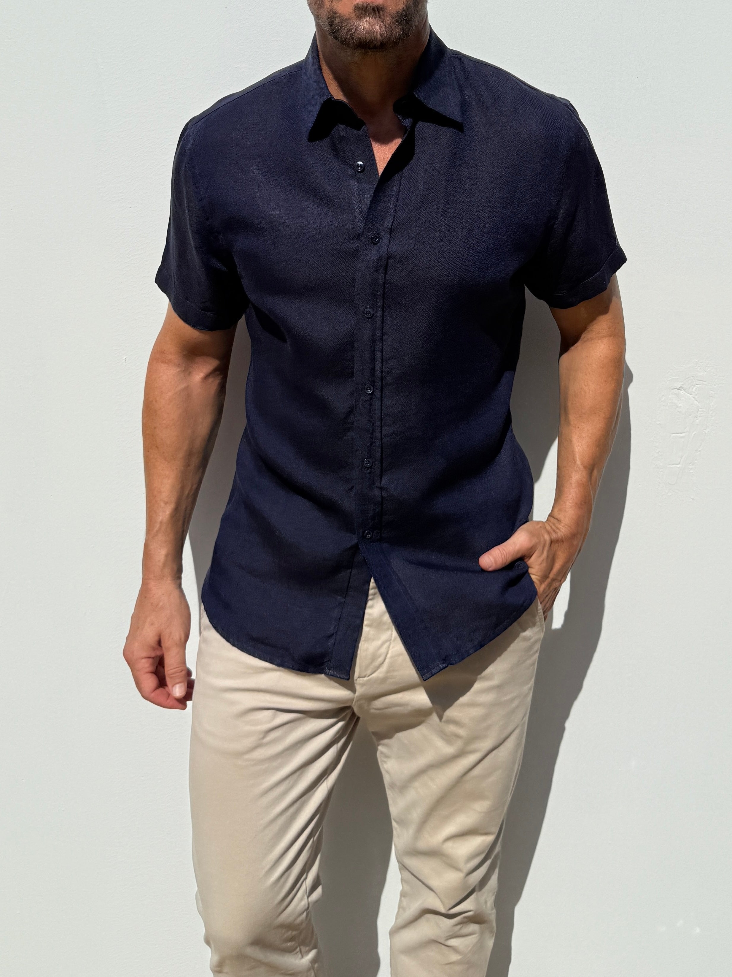Short Sleeve Robust Linen - Midnight