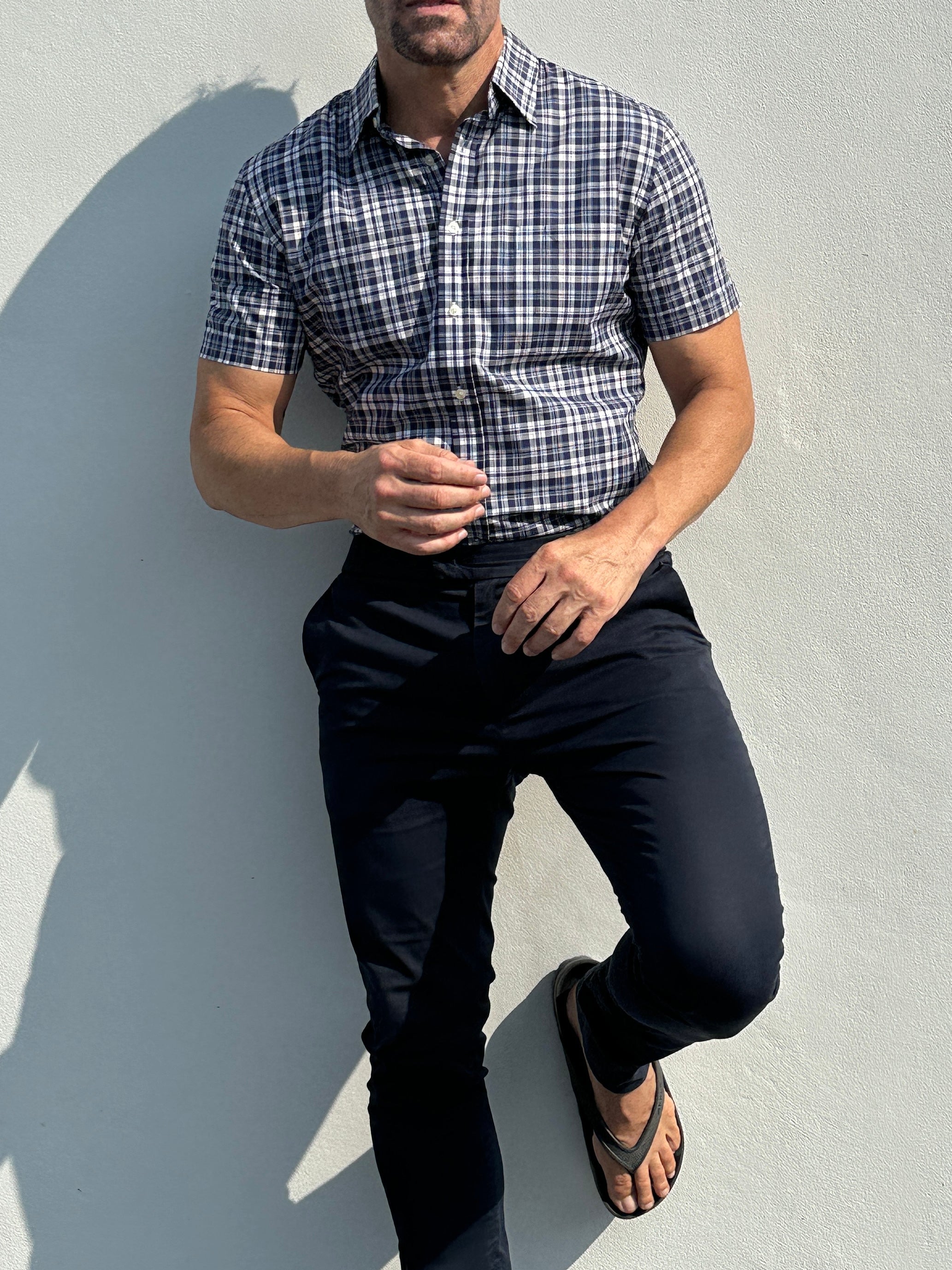 Navy & Gray Plaid Broadcloth - Navy & Gray Plaid Broadcloth
