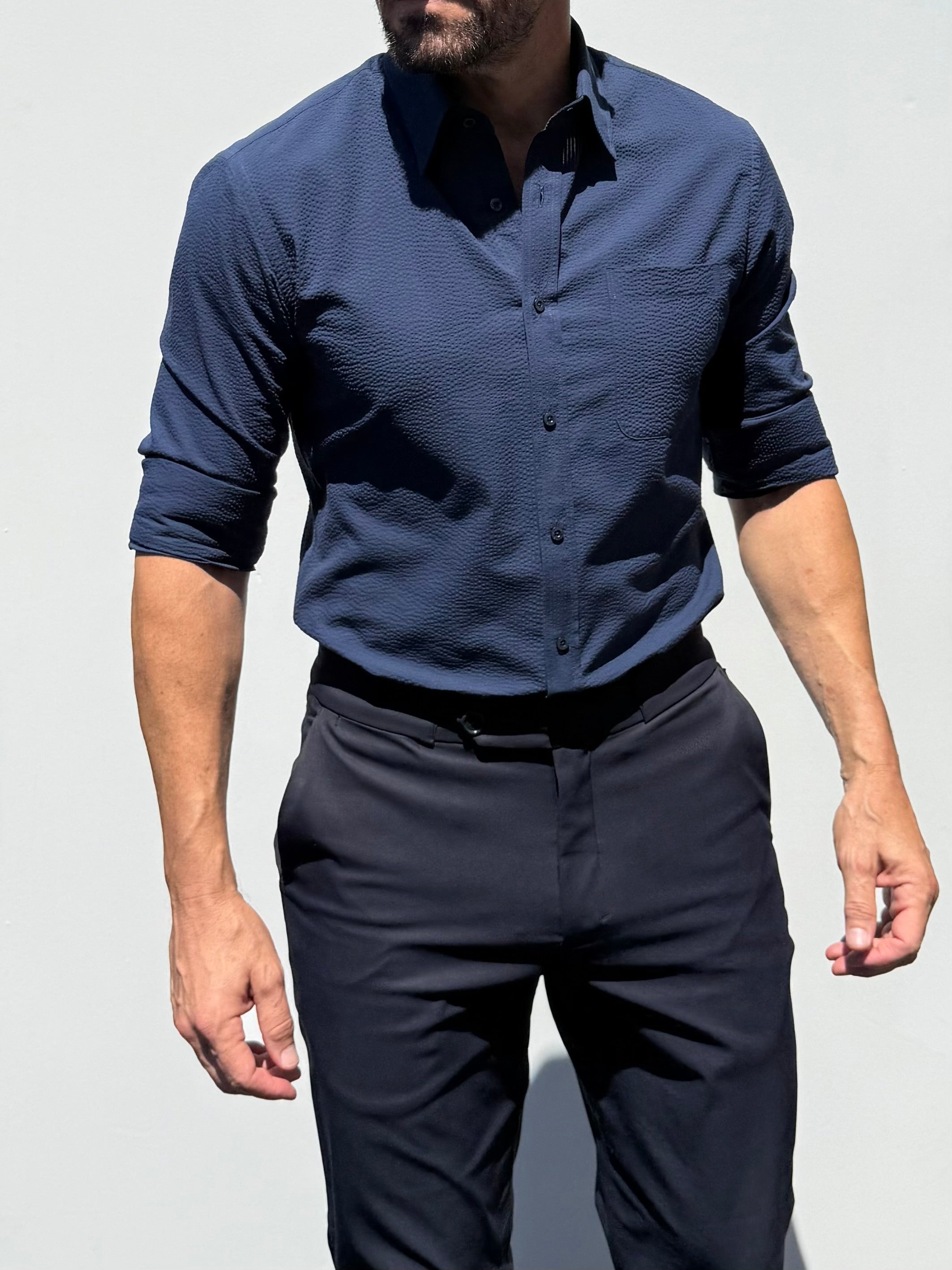 1-Pocket Seersucker - Navy- Small Batch #694