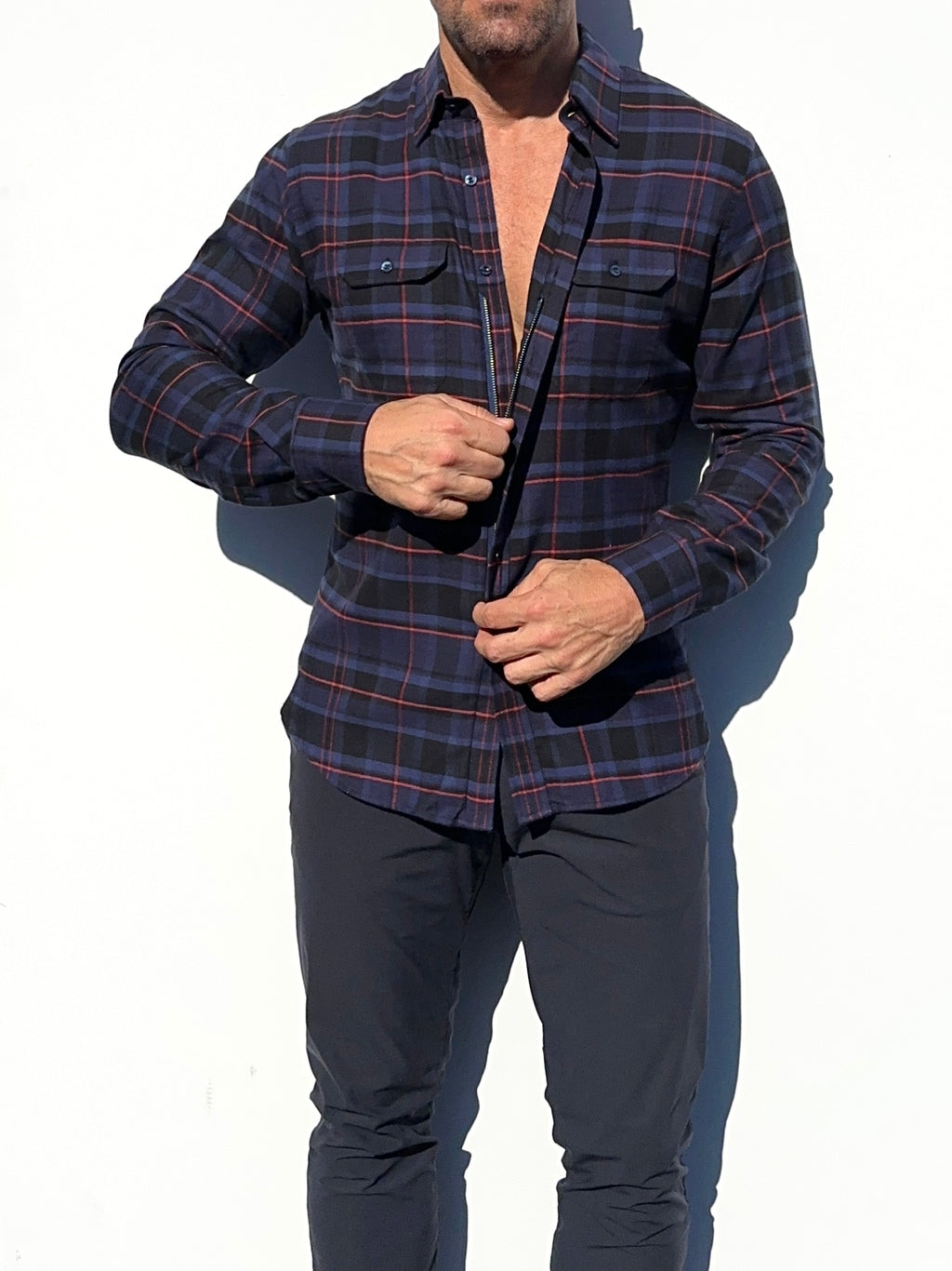 Navy, Black & Red Utility Flannel - Navy & Red