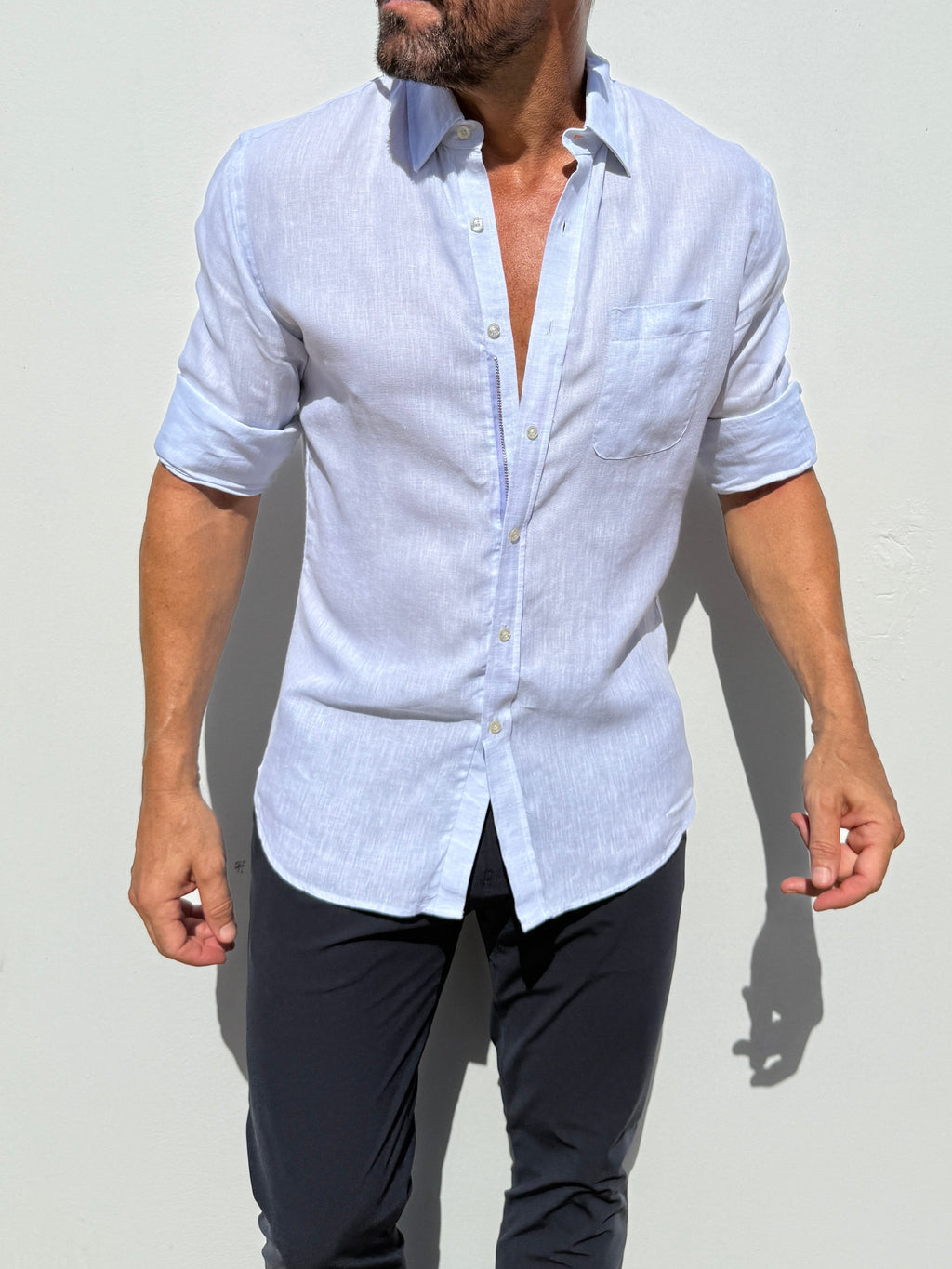 Long Sleeve 1-Pocket Linen - Pale Blue- Small Batch # 614