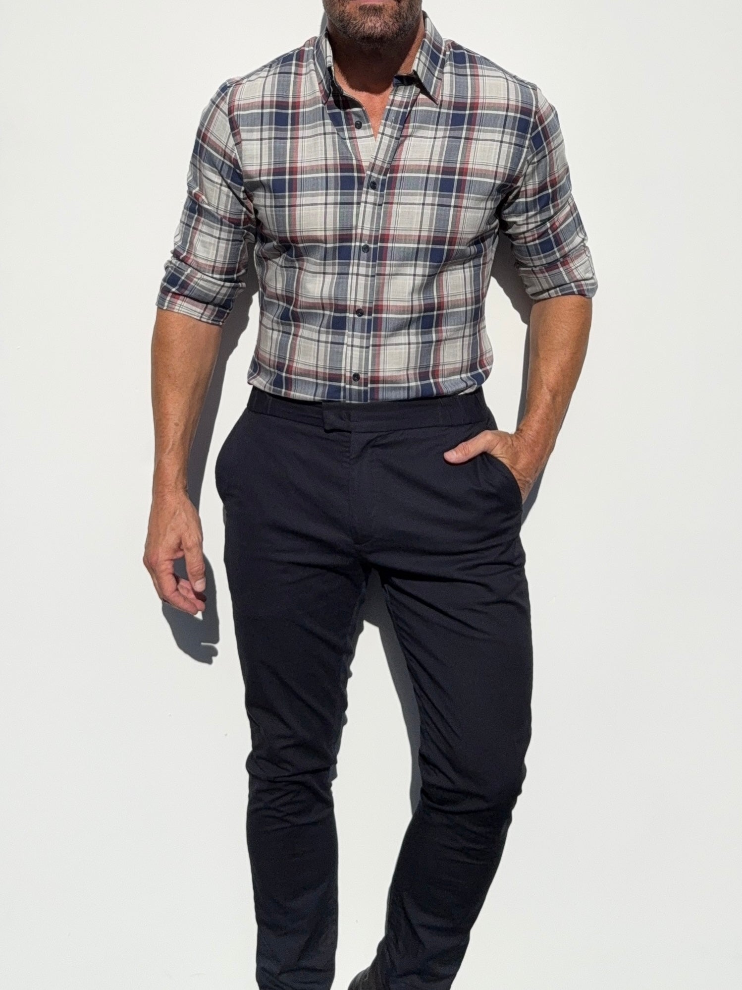 No-Pocket Unbrushed Flannel - Gray & Navy Plaid – Teddy Stratford