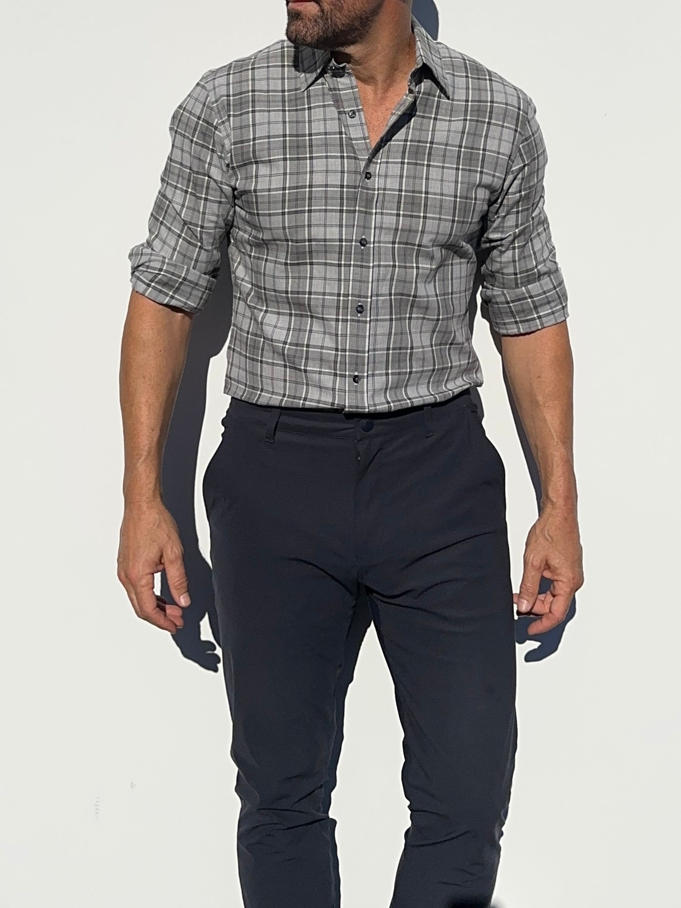 No-Pocket Plaid Flannel - Light Gray