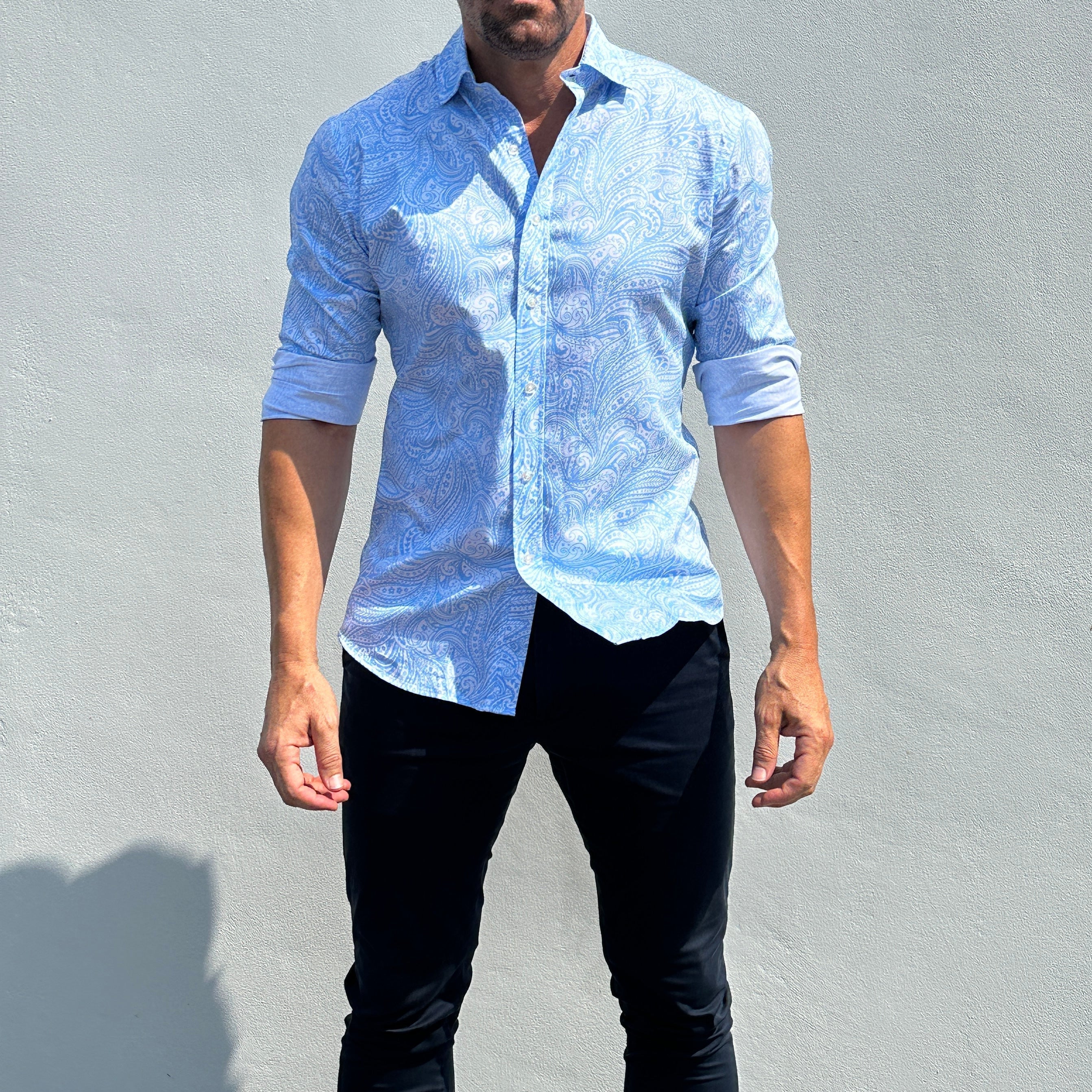 Paisley Print Party Shirt - Light Blue Paisley