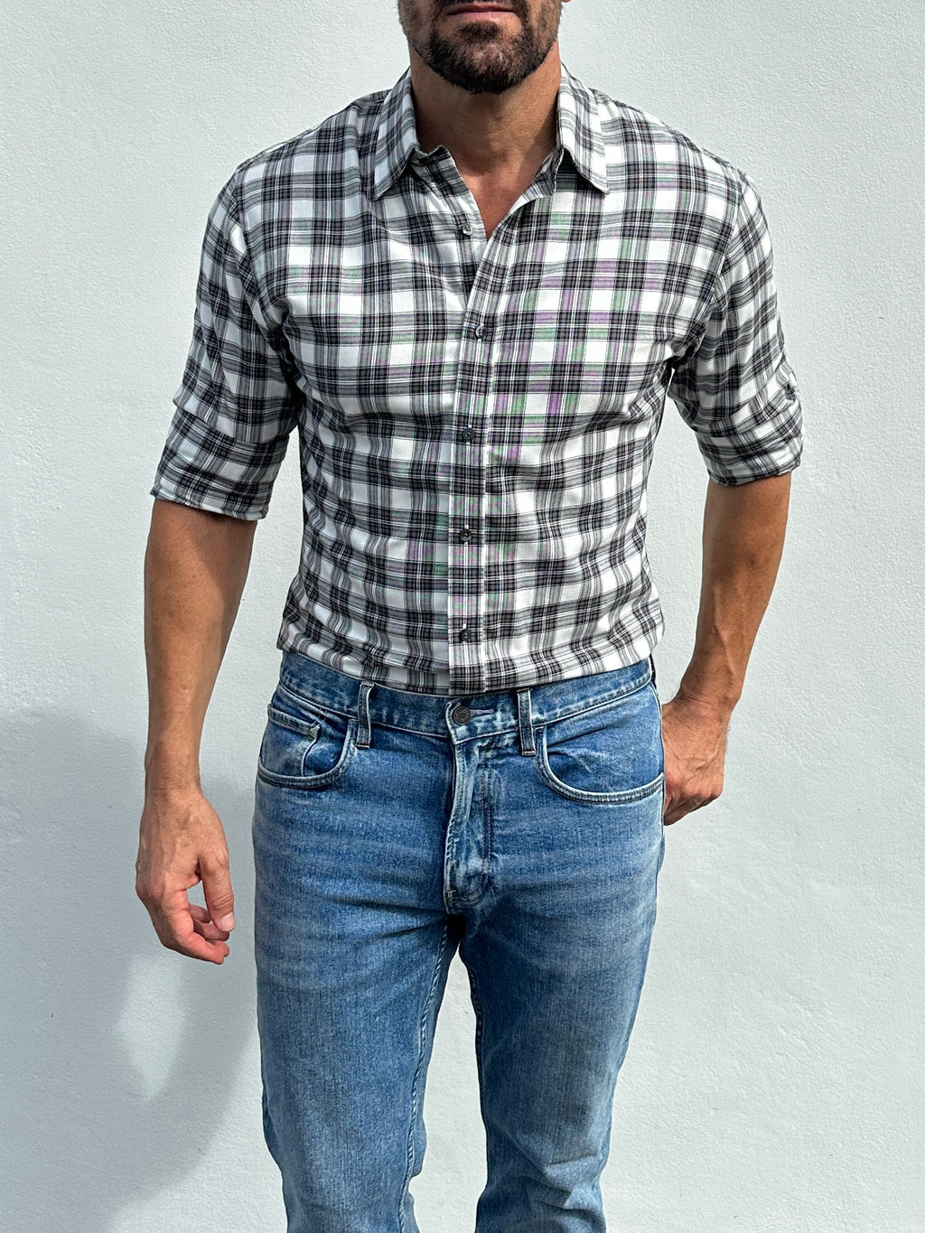 White, Black & Brown Plaid Flannel - White Black & Brown