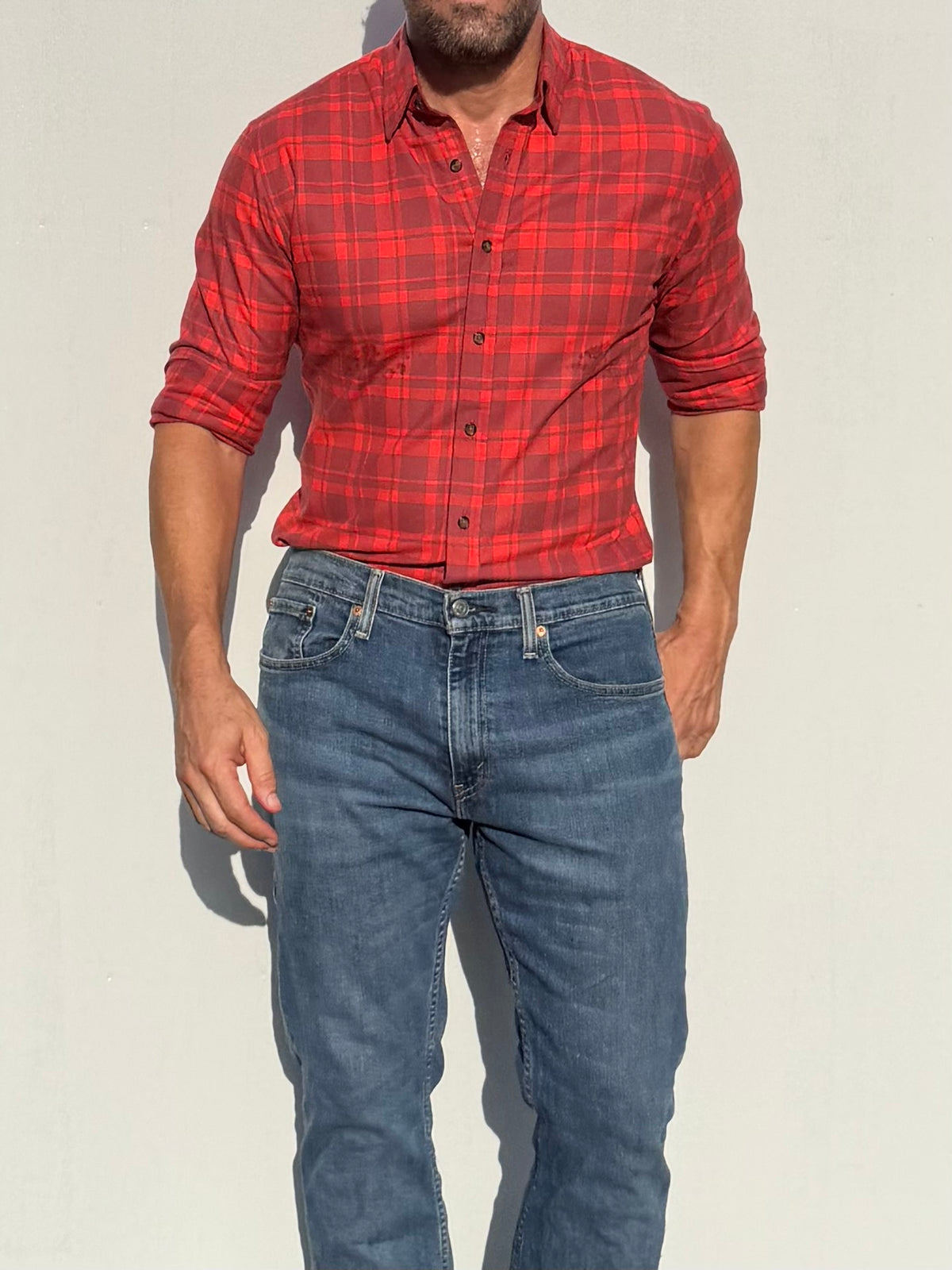Dress Flannel - Orange with Red Plaid