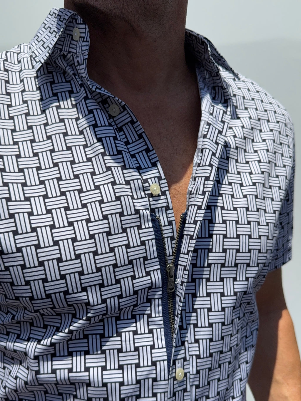 Basket Weave Print on Cotton - Navy Basket Weave