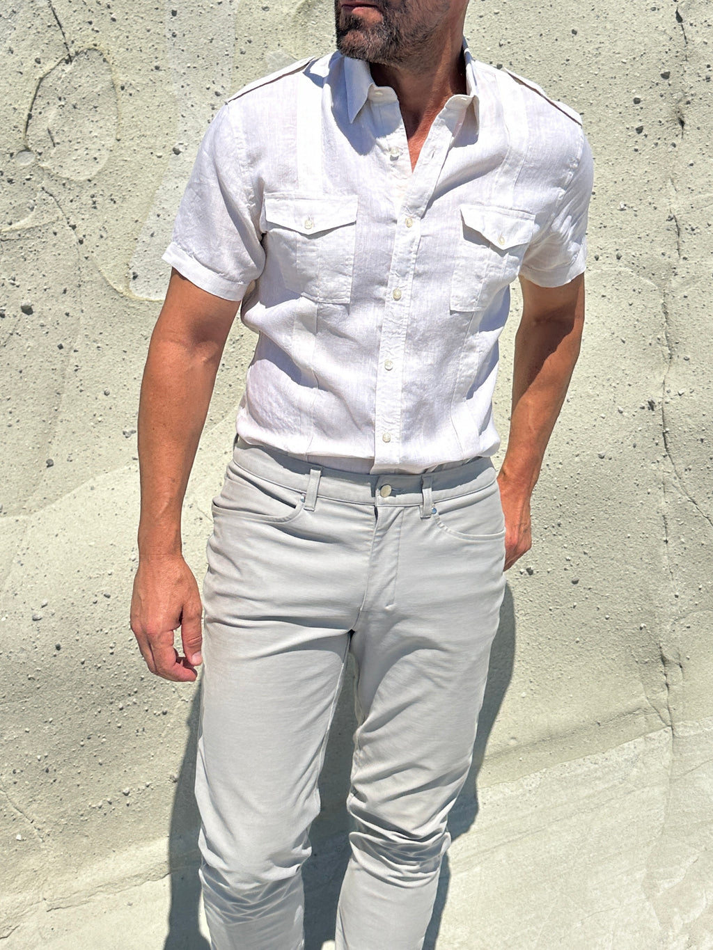 Short Sleeve Linen Raider Shirt - Off White Linen